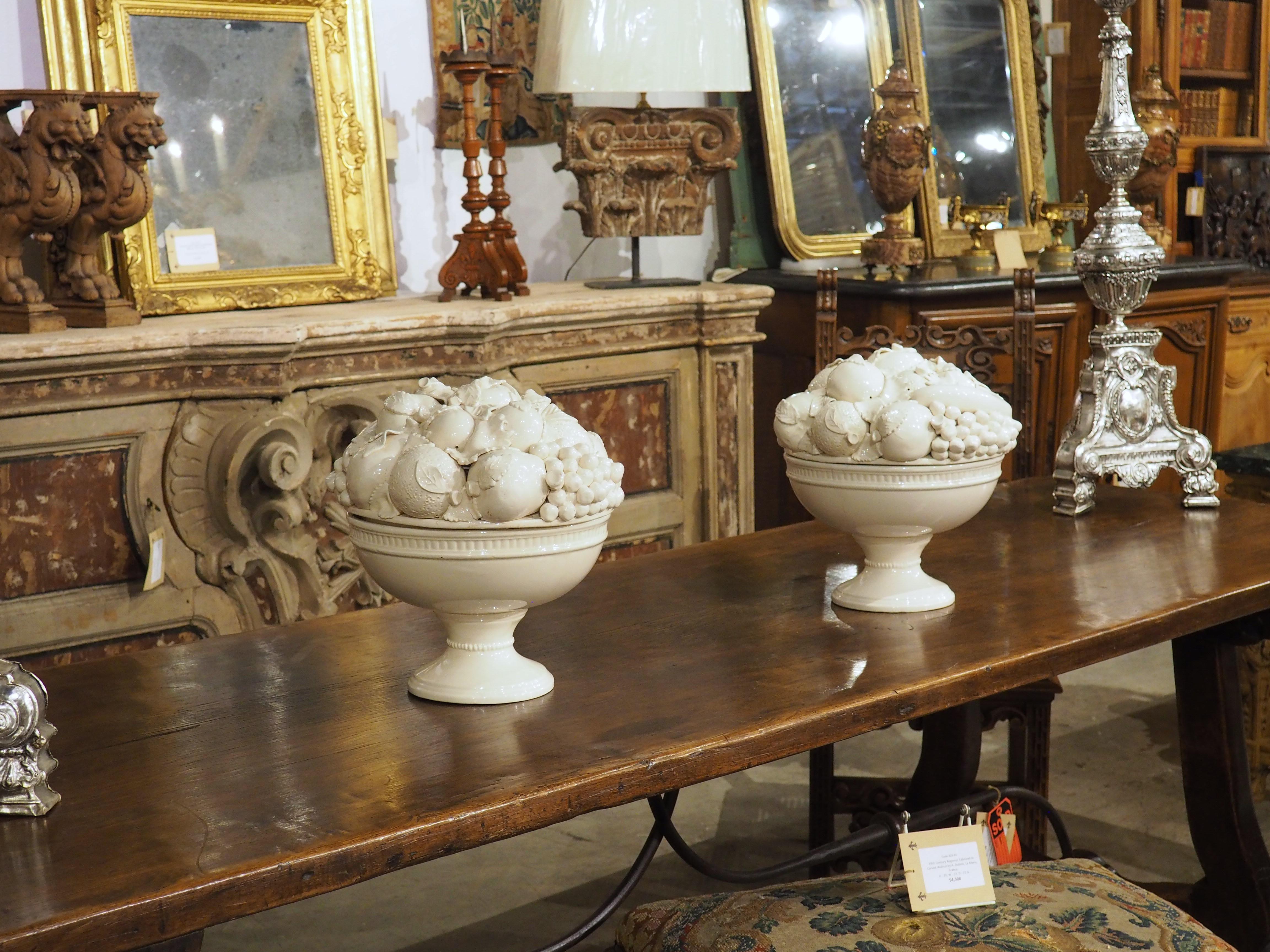 Pair of 2-Piece Italian Creamware Fruit Bowls, 20th C In Good Condition In Dallas, TX