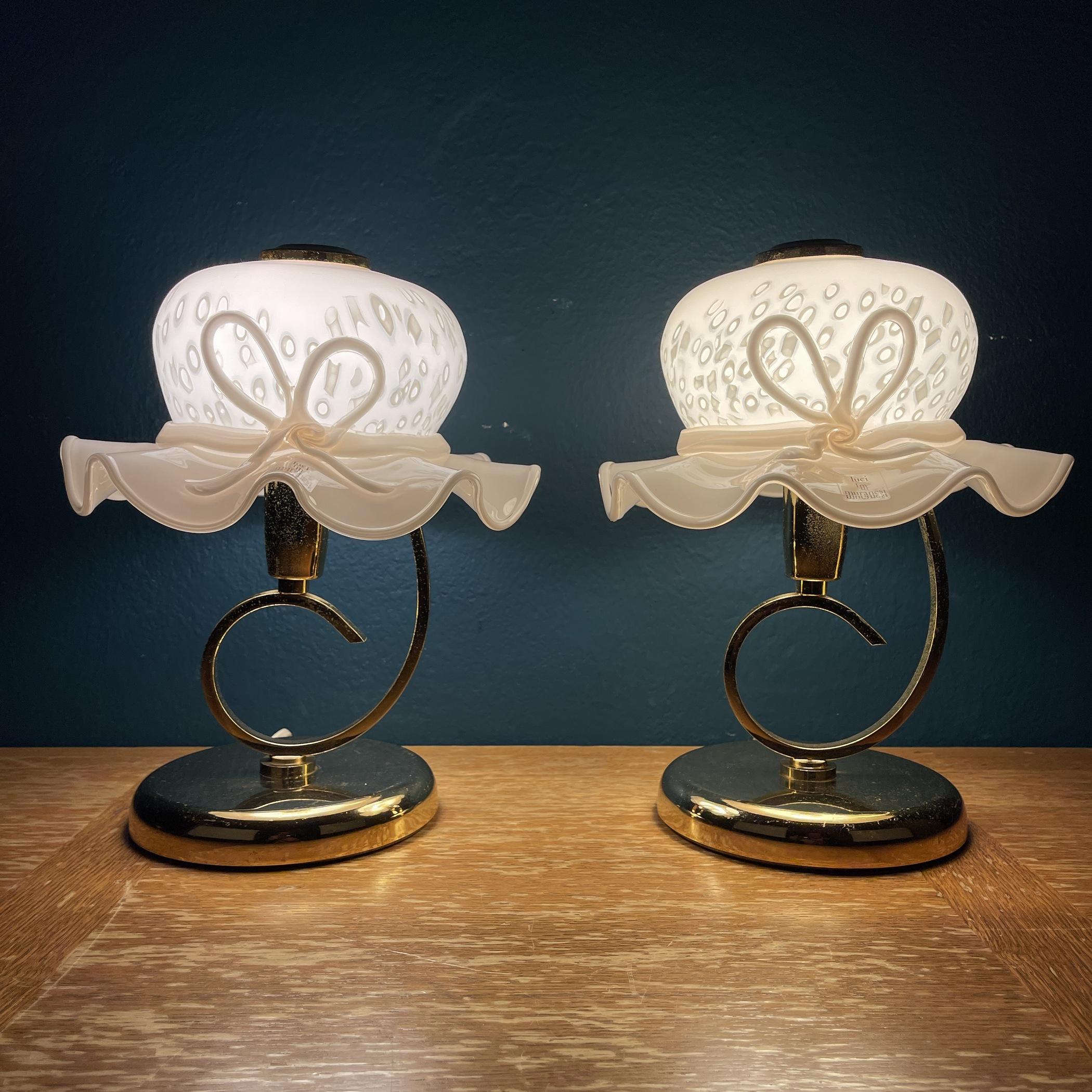 Pair of 2 Pink Murano Table Lamps Italy 1980s Woman's Hat Murano Lamp For Sale 5
