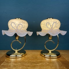 Pair of 2 Pink Murano Table Lamps Italy 1980s Woman's Hat Murano Lamp