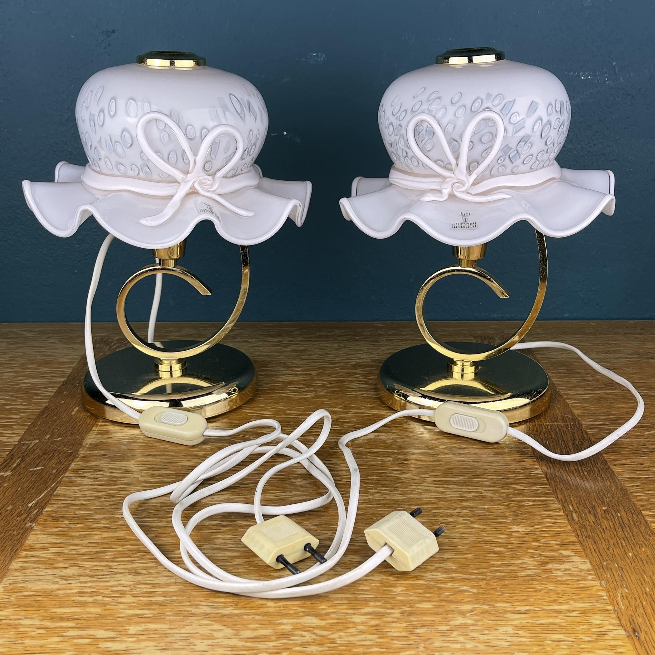 Pareja de 2 Lámparas de Mesa de Murano Rosa Italia Años 80 Lámpara de Murano Sombrero de Mujer en venta 2