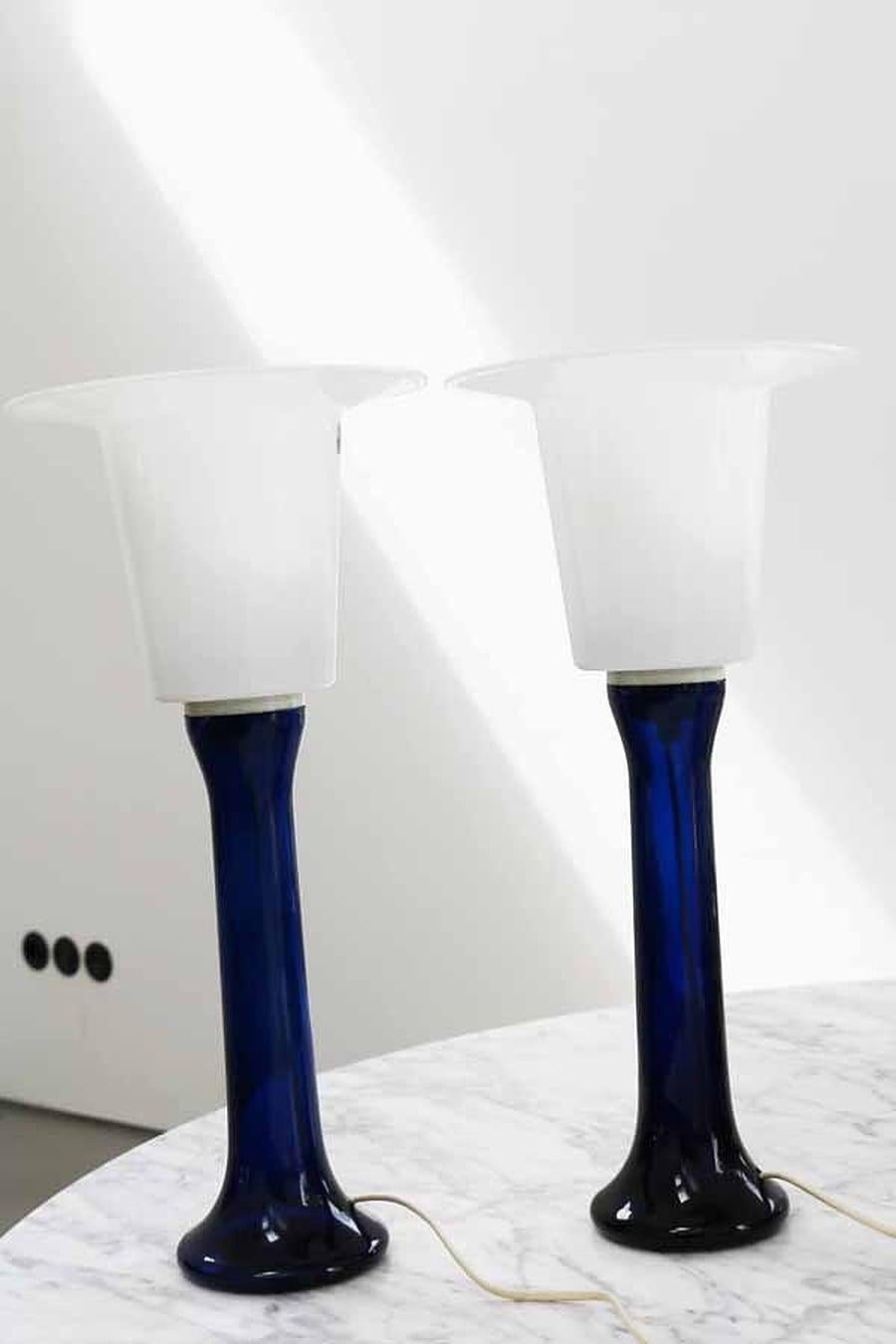 Pair of 2 Rare Glass Table Lamps by Uno & Östen Kristiansson, Sweden In Good Condition For Sale In Berlin, DE