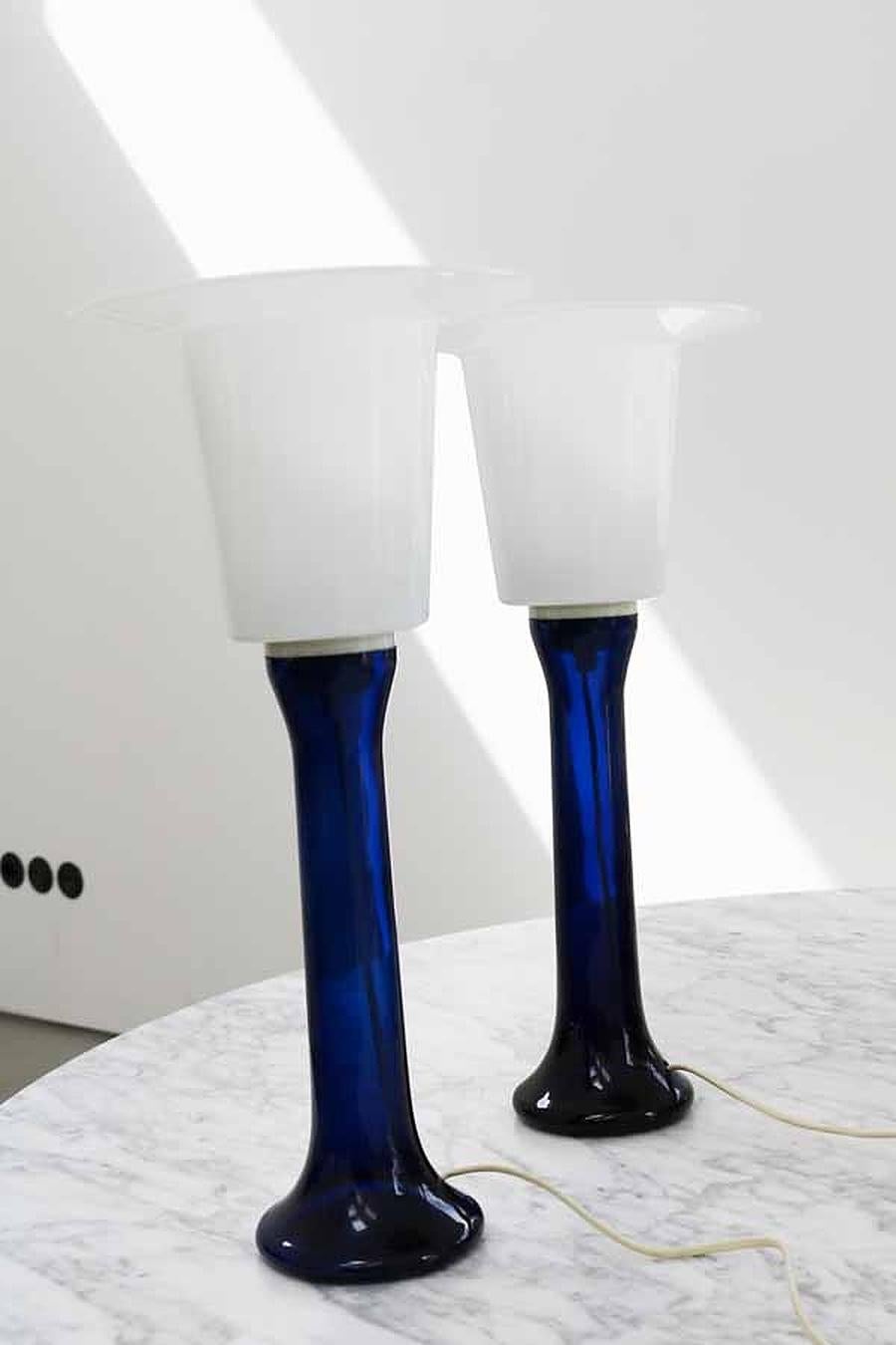 Mid-20th Century Pair of 2 Rare Glass Table Lamps by Uno & Östen Kristiansson, Sweden For Sale
