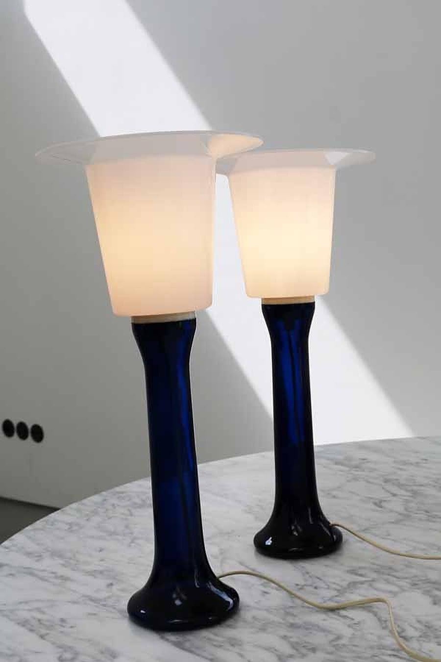 Pair of 2 Rare Glass Table Lamps by Uno & Östen Kristiansson, Sweden For Sale 1