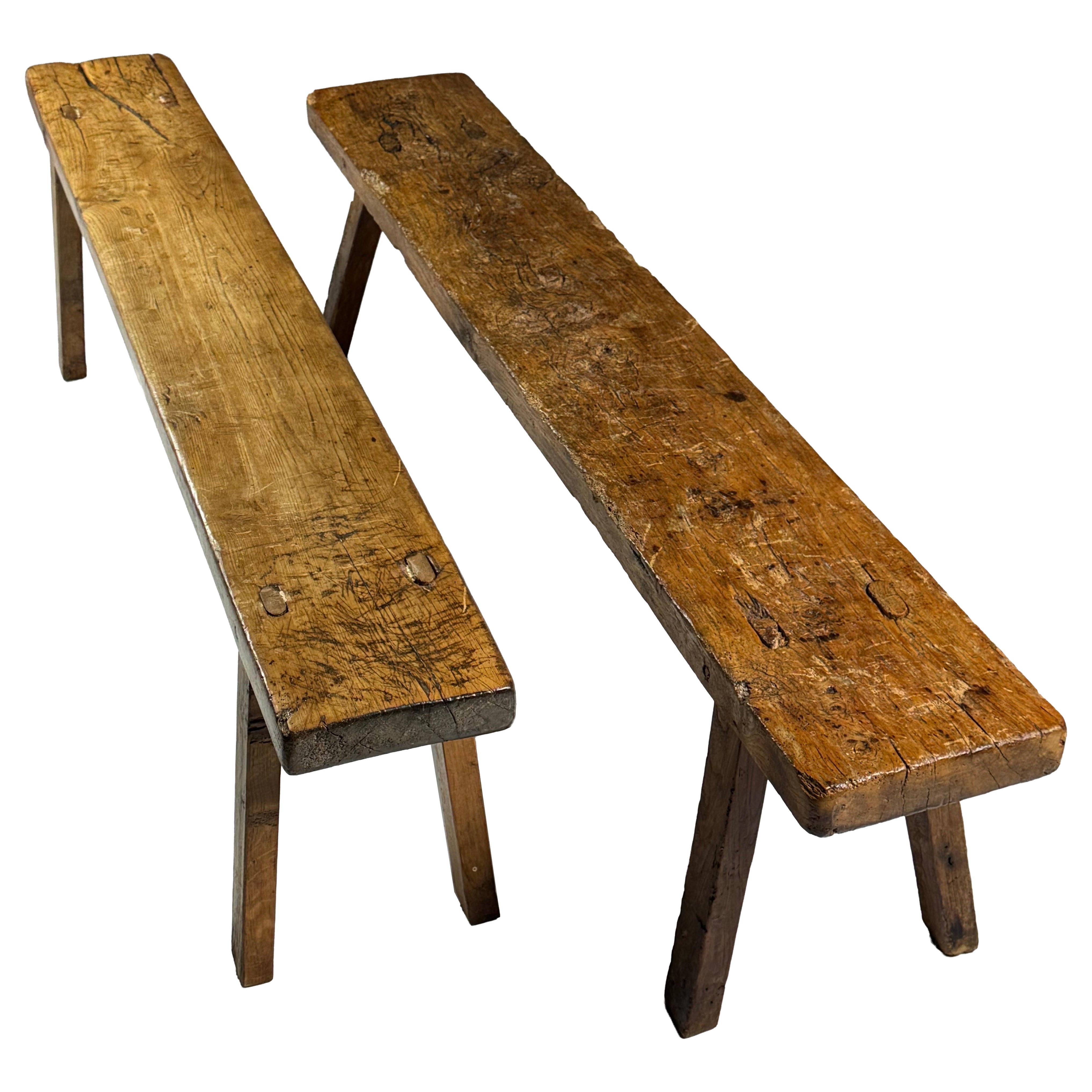 Pair of 2 Rustic Country House Benches