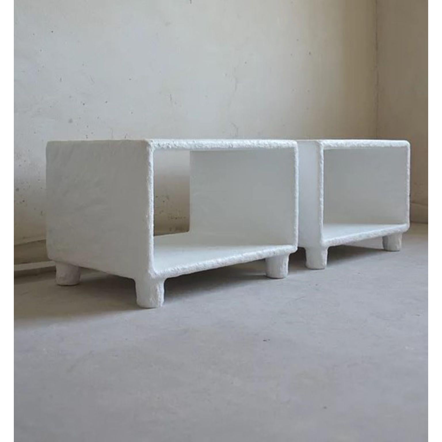 Pair of 2 sculpted Contemporary white night stands by Faina
Design: Victoriya Yakusha
Material: steel, flax rubber, biopolymer, cellulose
Dimensions and weight
Length 50 x height 35 x width 40 cm.
Weight: 20 kilos.
Different colors