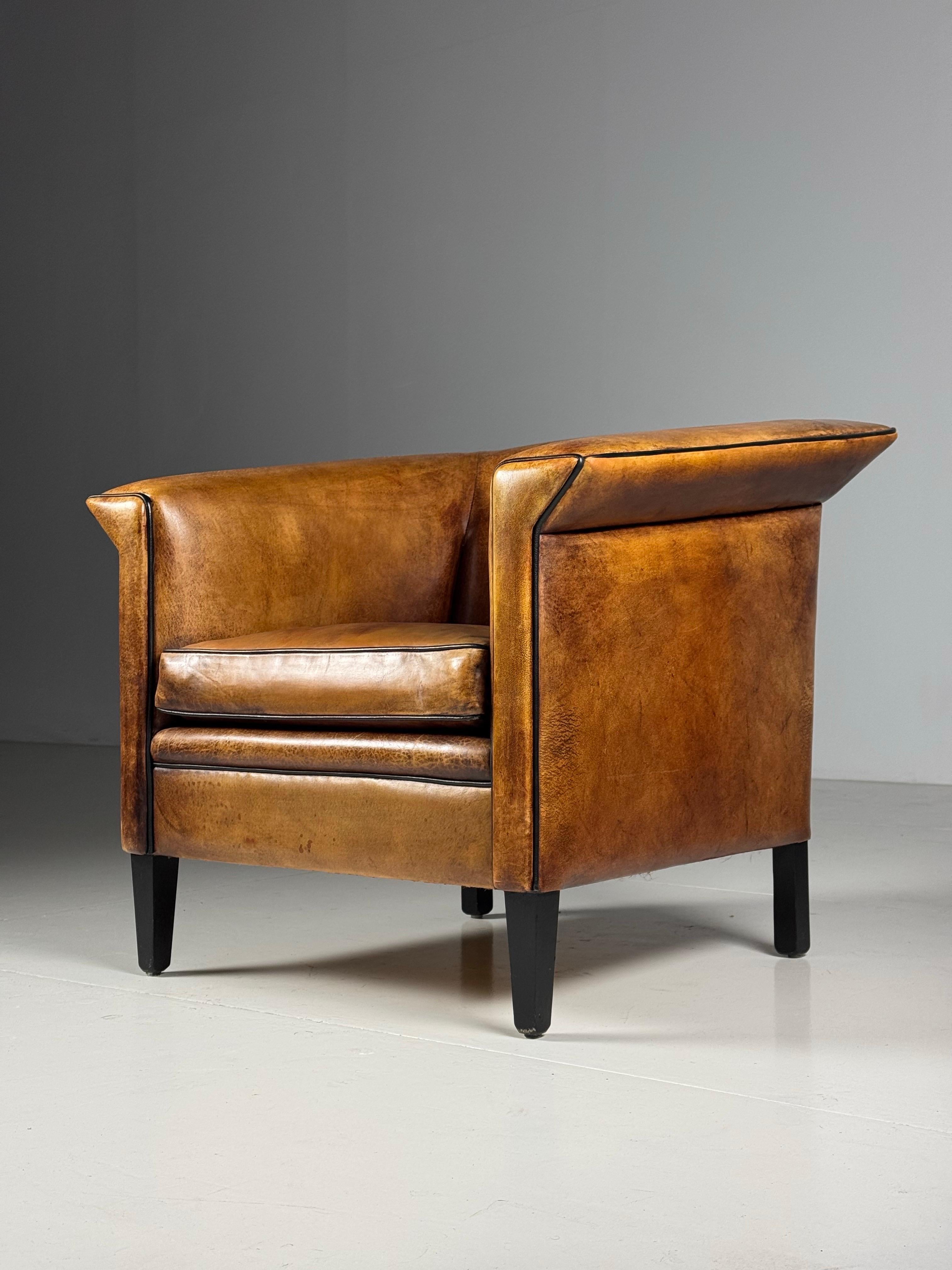 Pair of 2 Sheep’s leather Art Deco clubchairs 7