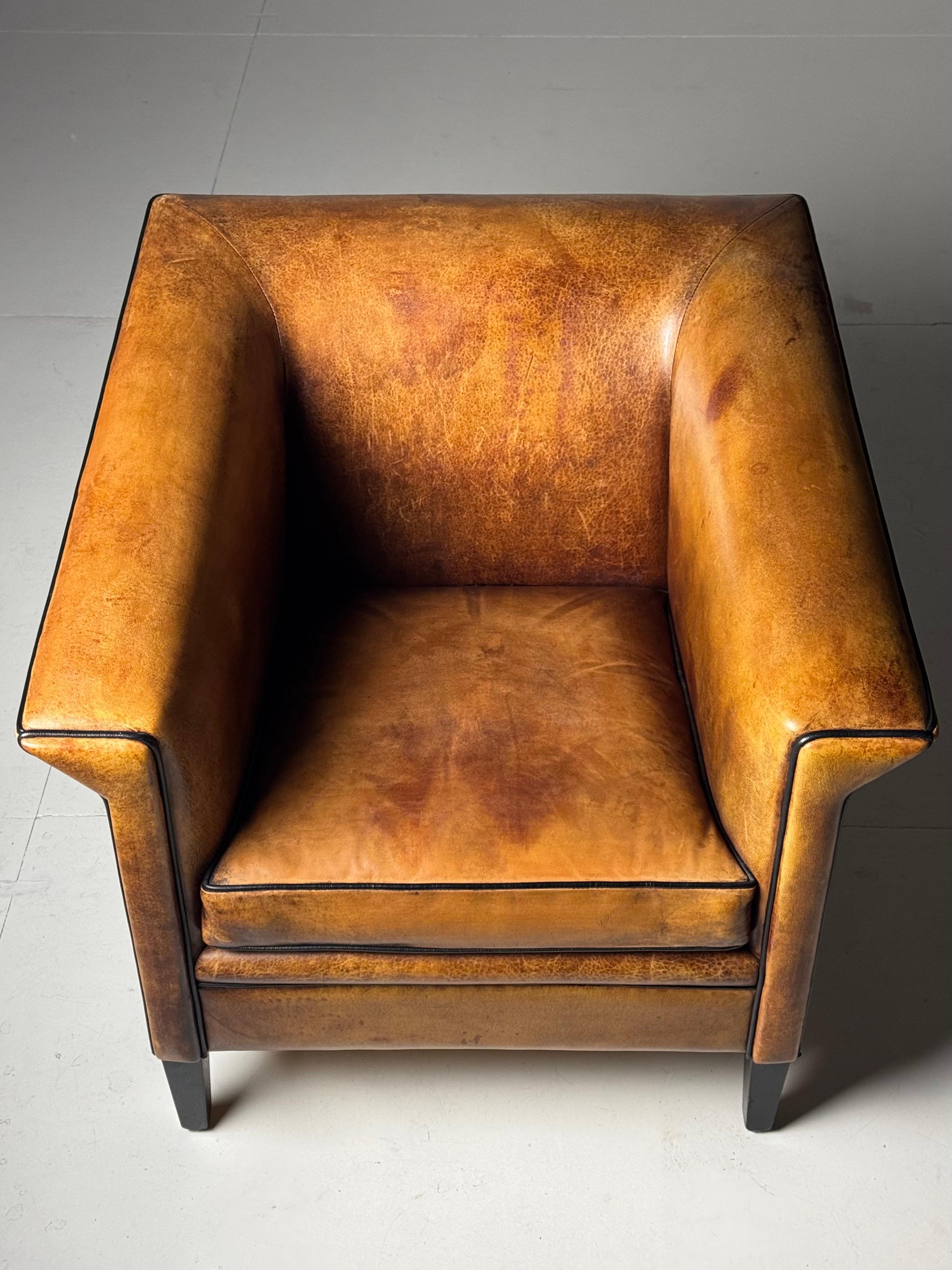 Pair of 2 Sheep’s leather Art Deco clubchairs 12
