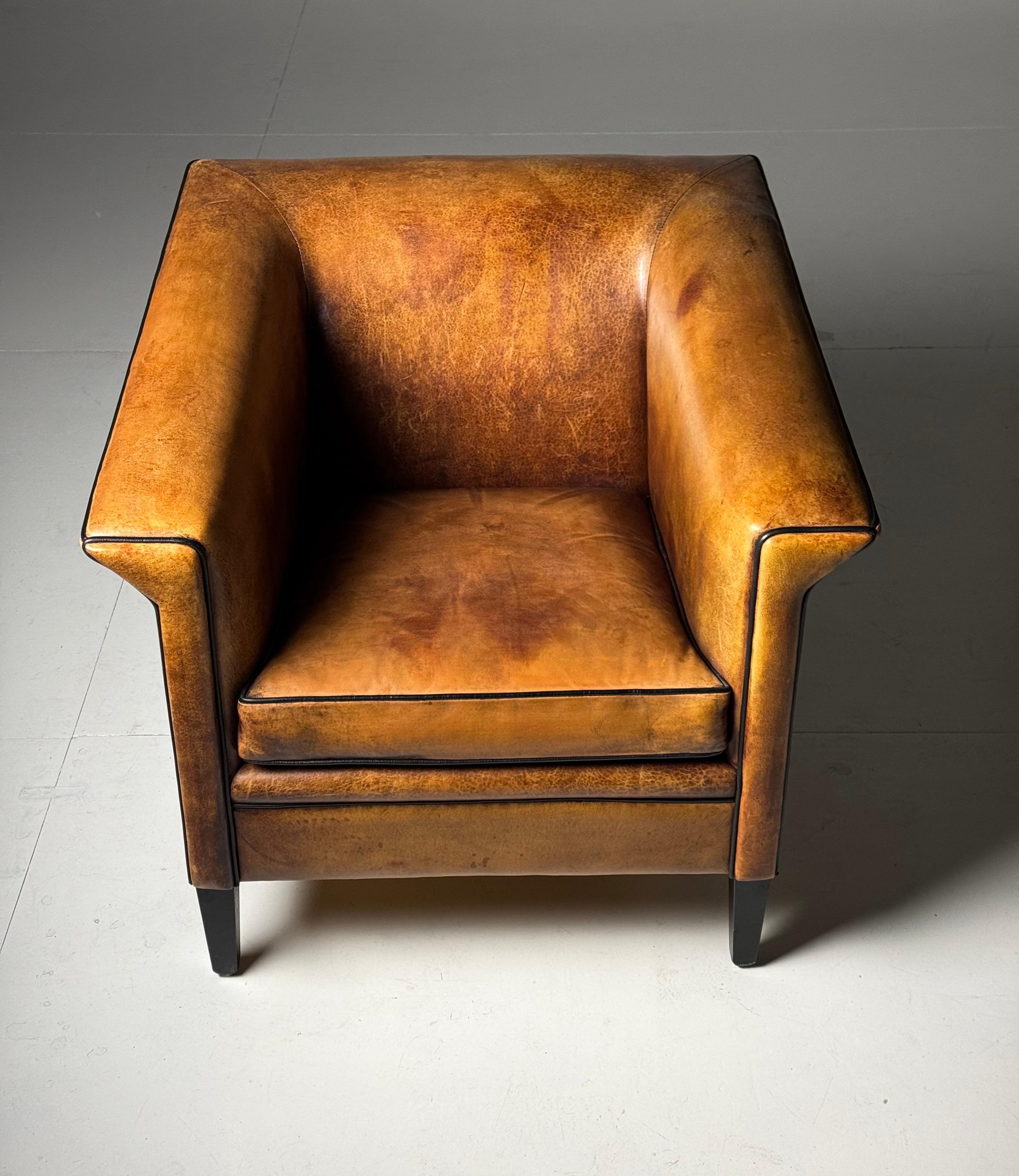 Pair of 2 Sheep’s leather Art Deco clubchairs 14