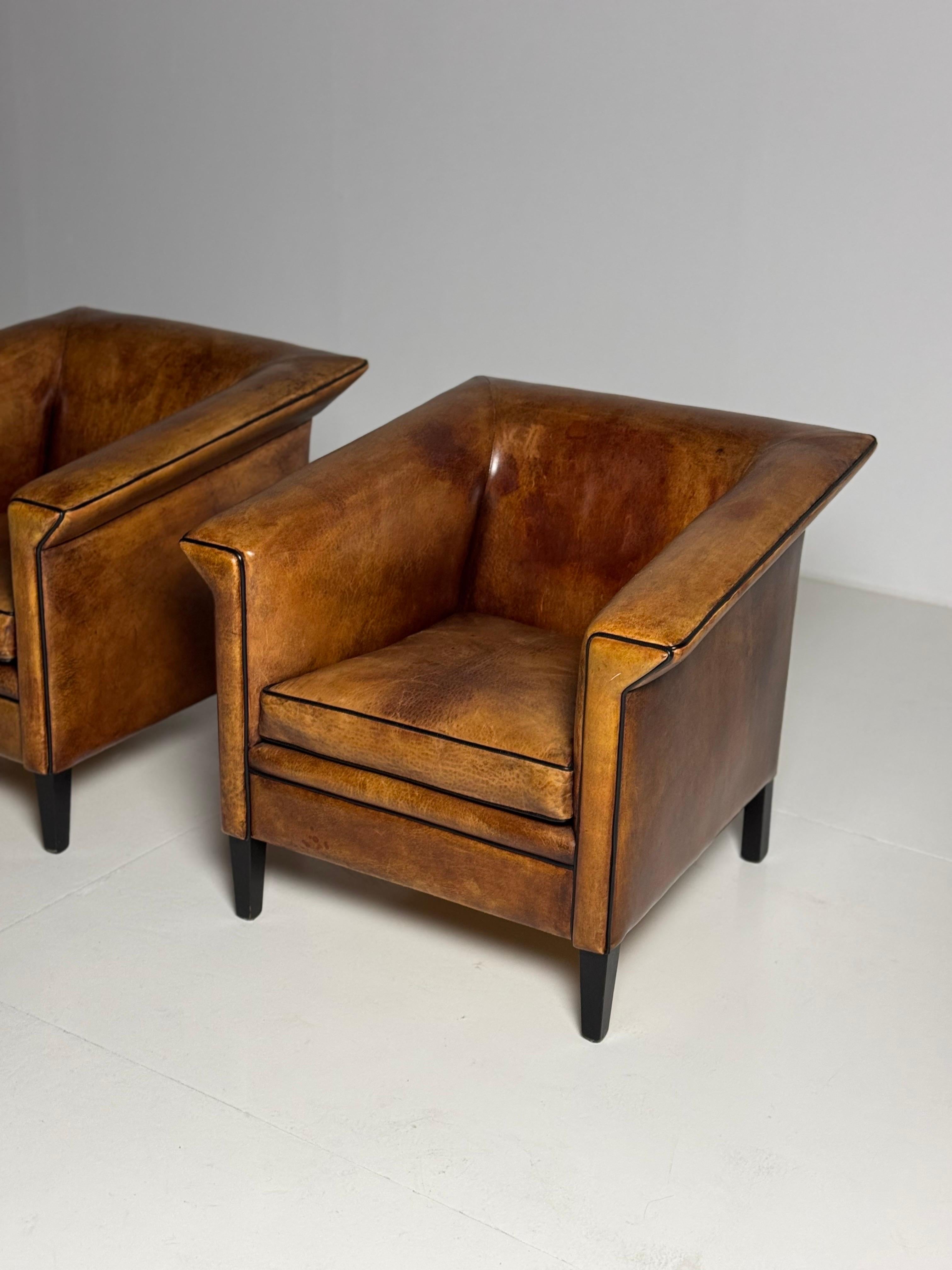 Pair of 2 Sheep’s leather Art Deco clubchairs 3