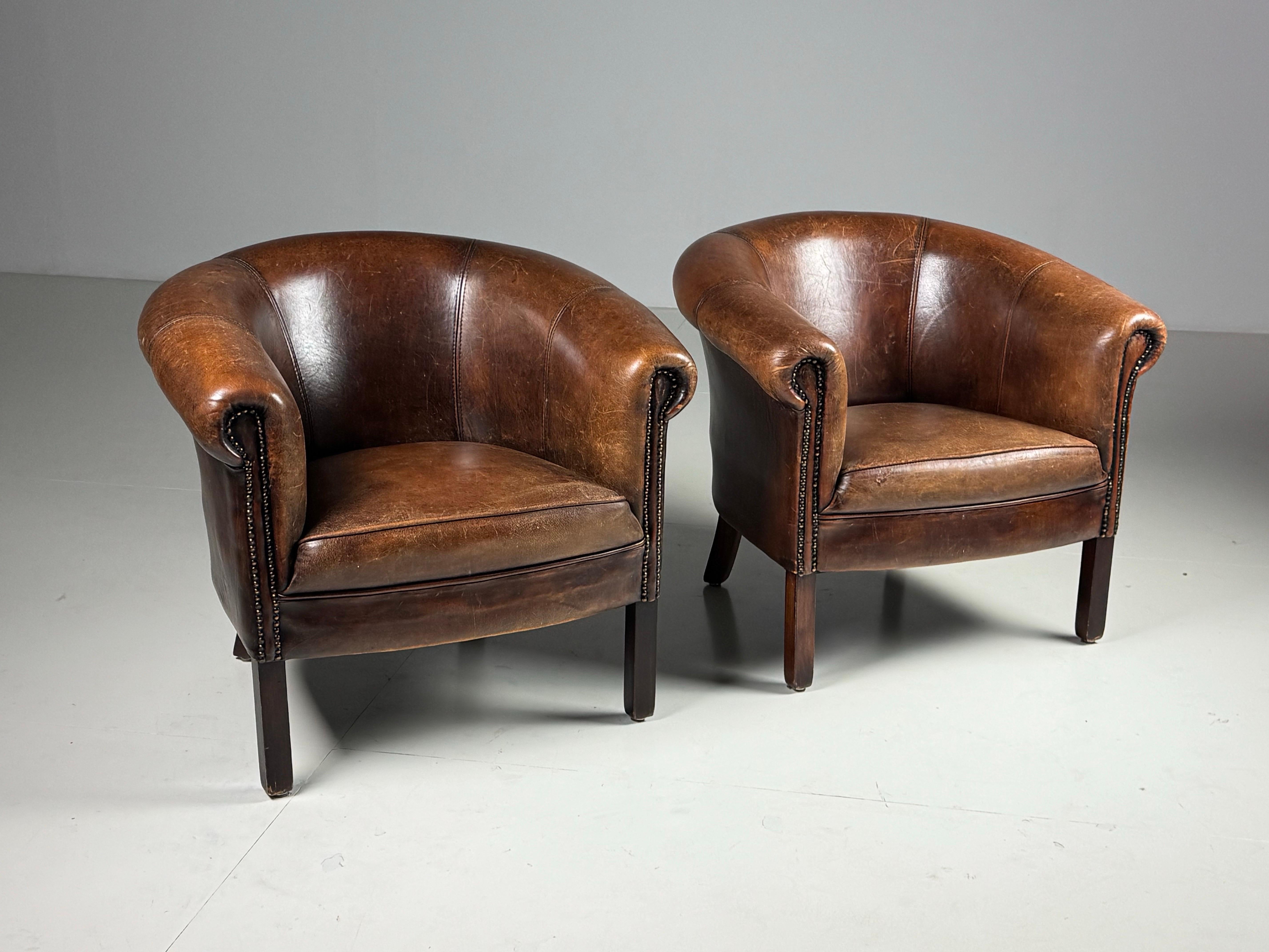 Pair of 2 Sheep’s lesther clubchairs For Sale 9