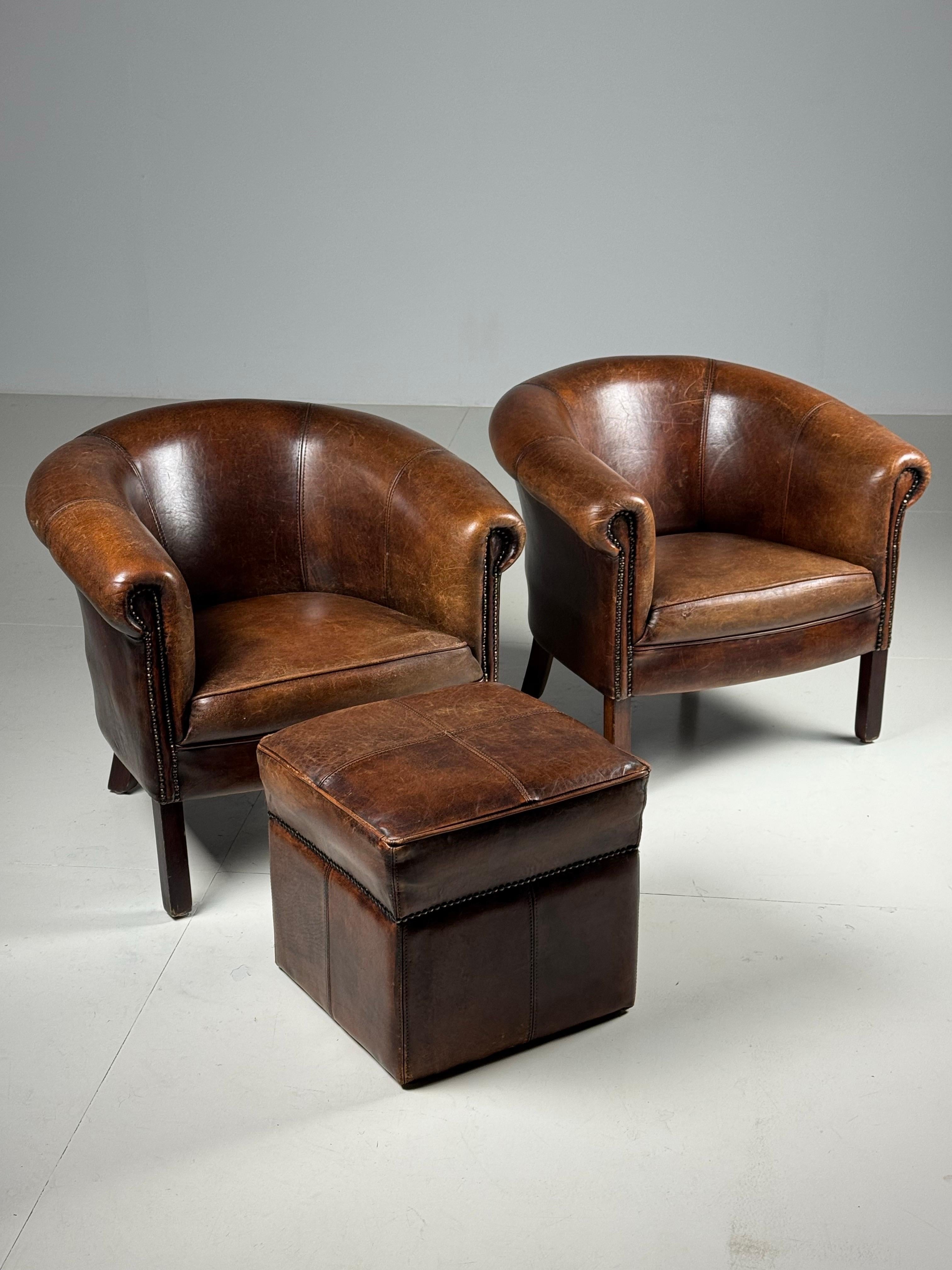 Pair of 2 Sheep’s lesther clubchairs For Sale 1