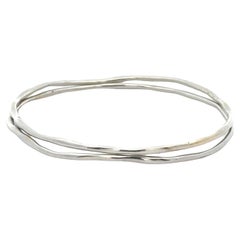 Paar von 2 solide 18k Weißgold freie Form Draht Slip auf Armreif Armband