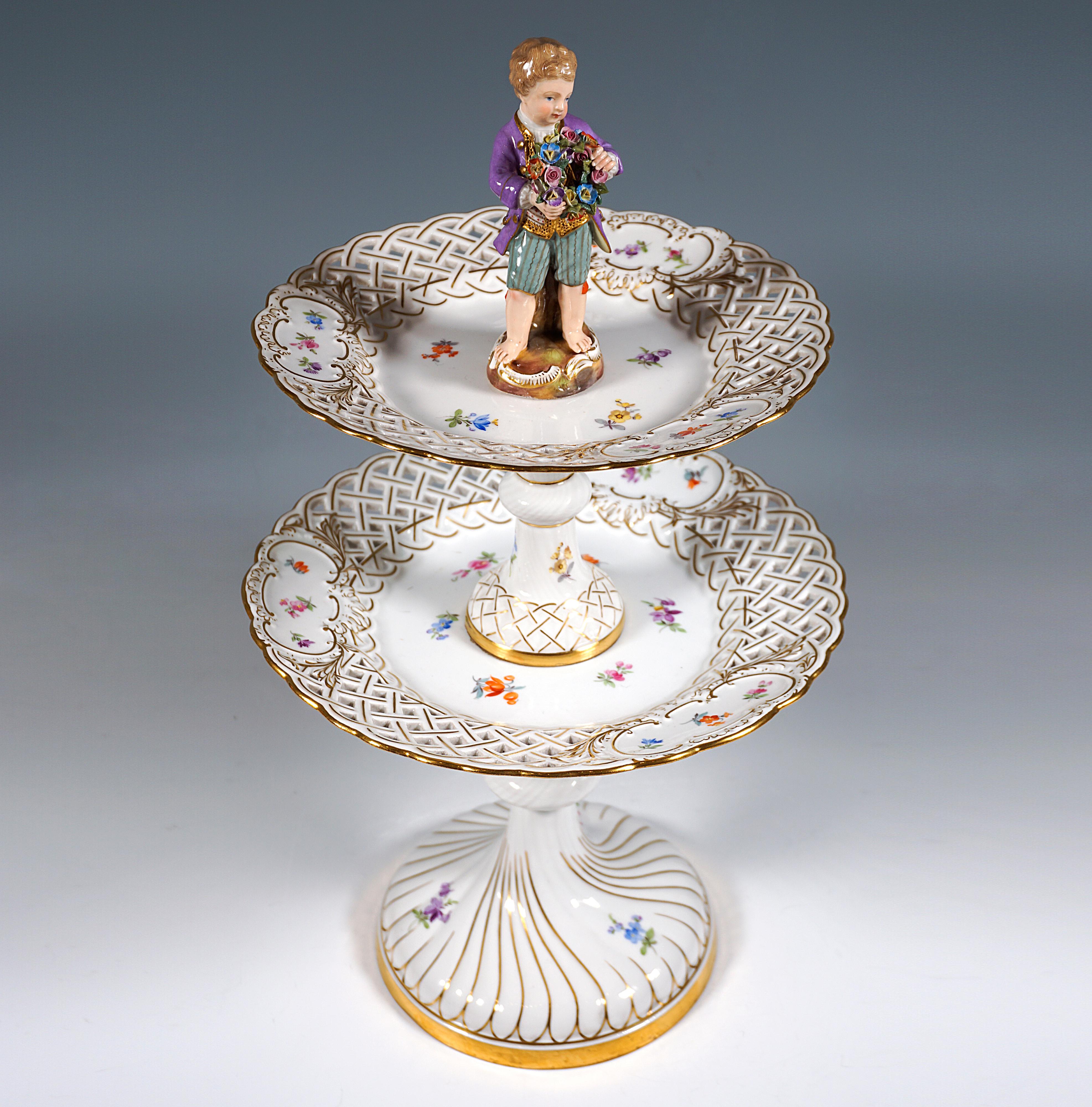 German Pair Of 2-Storey Meissen Porcelain Centerpieces With Gardener Children, Ca. 1860 For Sale