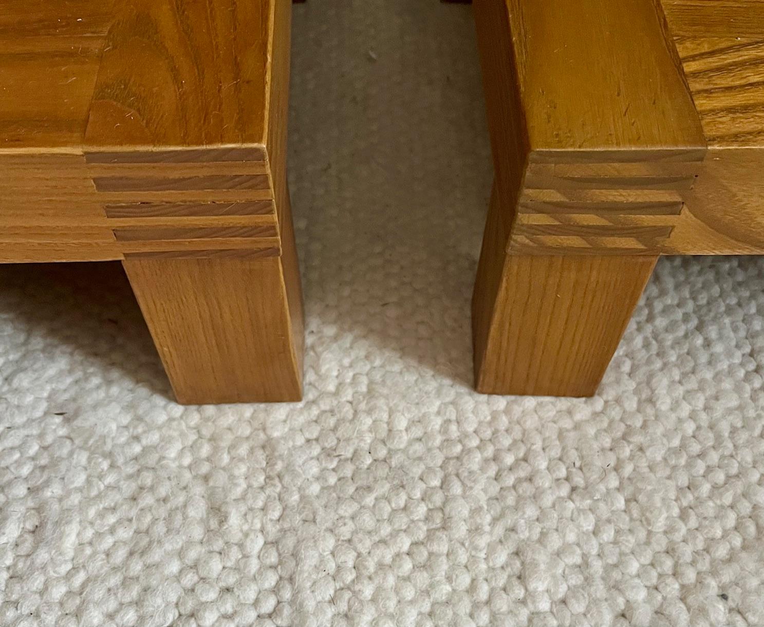 Pair of 2-tier elm wood night stands with drawer, Japanese design, 1960's 3