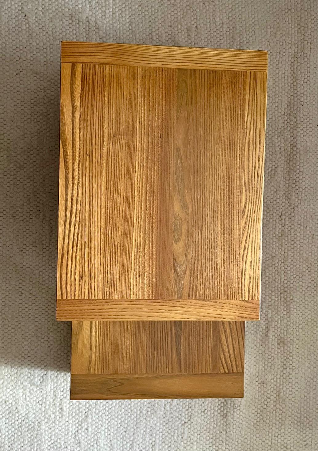 Pair of 2-tier elm wood night stands with drawer, Japanese design, 1960's 5