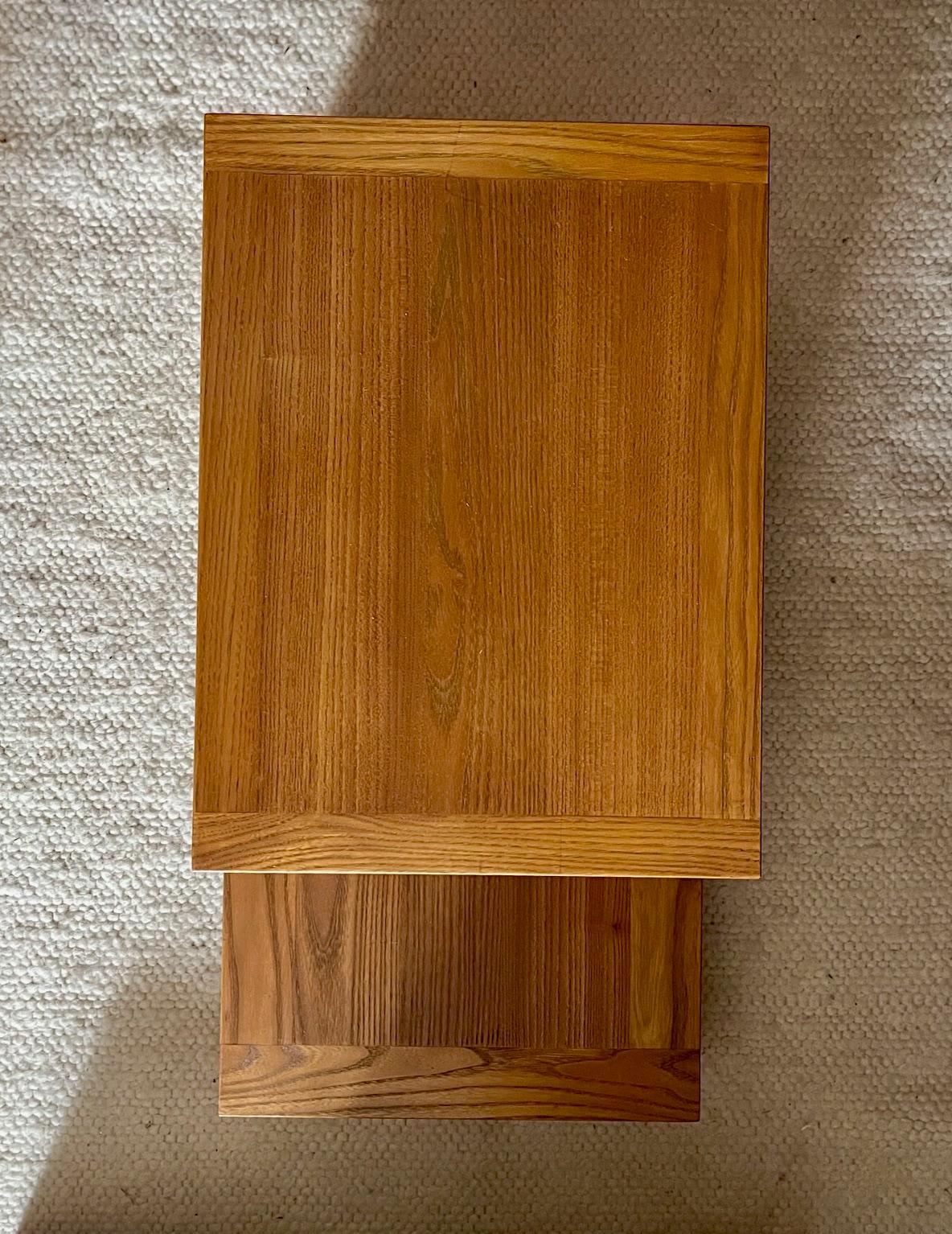 Pair of 2-tier elm wood night stands with drawer, Japanese design, 1960's 6