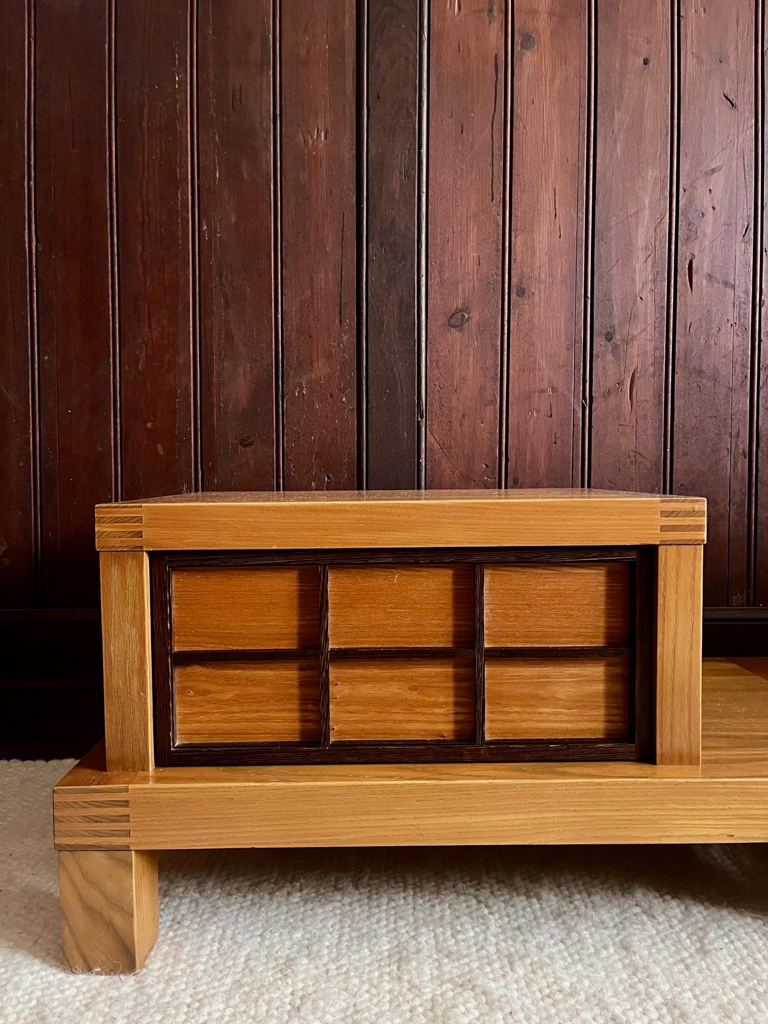 Pair of 2-tier elm wood night stands with drawer, Japanese design, 1960's 2