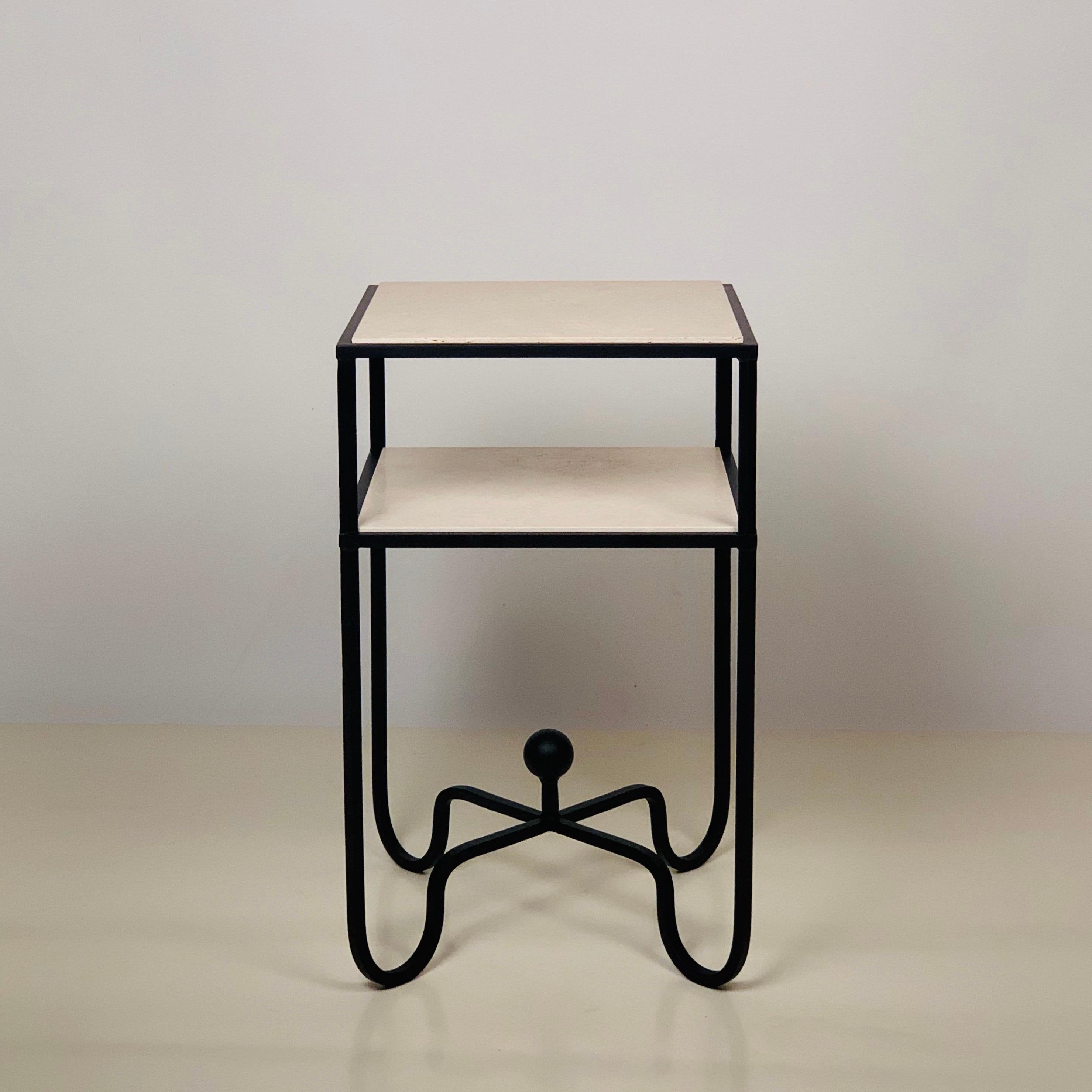 Wrought Iron Pair of 2-Tier Entretoise Side Tables by Design Frères For Sale