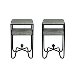 Pair of 2-Tier Entretoise Side Tables in Silver Travertine by Design Frères