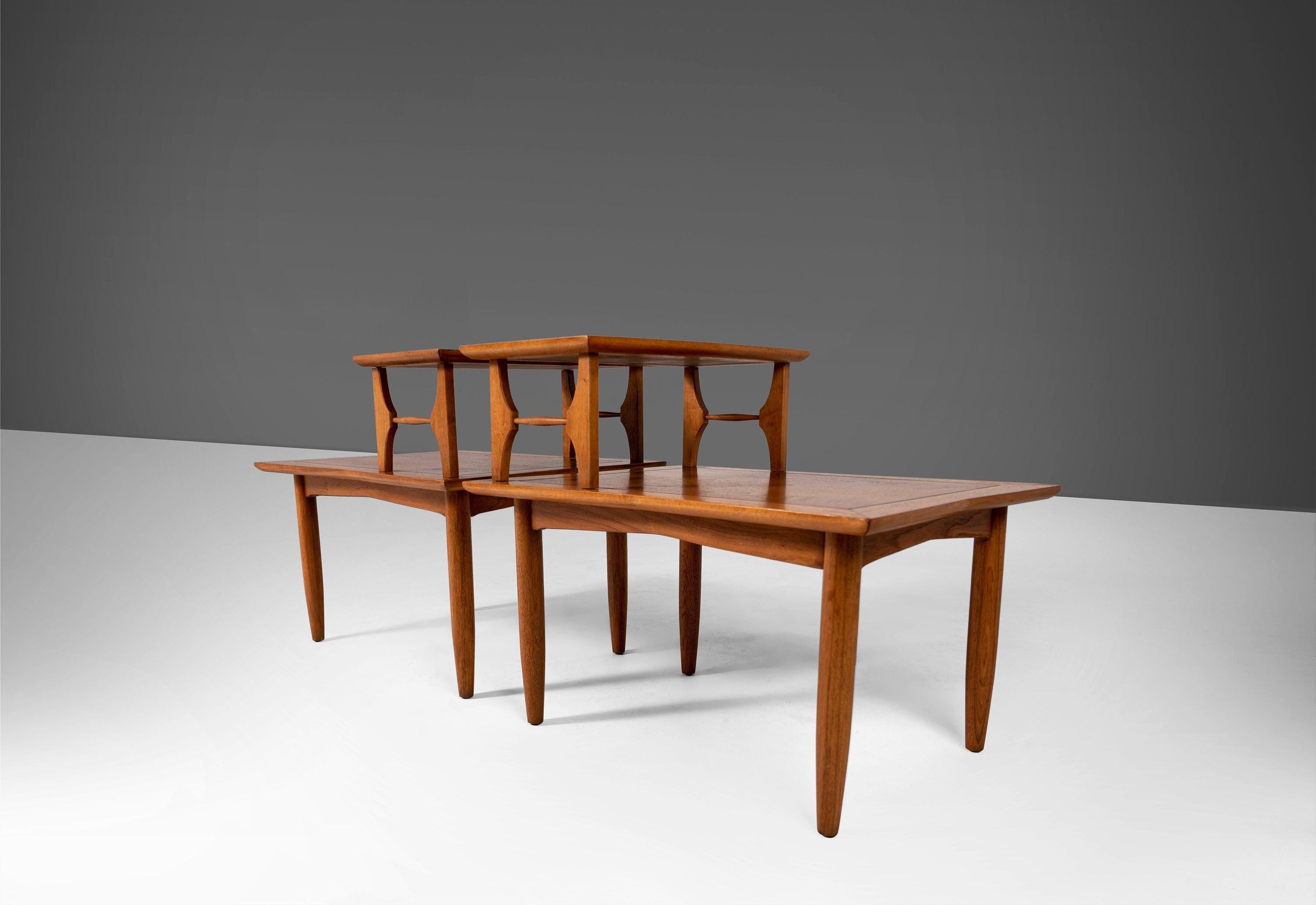 Fruitwood Pair of 2-Tier Mid-Century Modern End Tables Attributed to Lubberts & Mulder For Sale