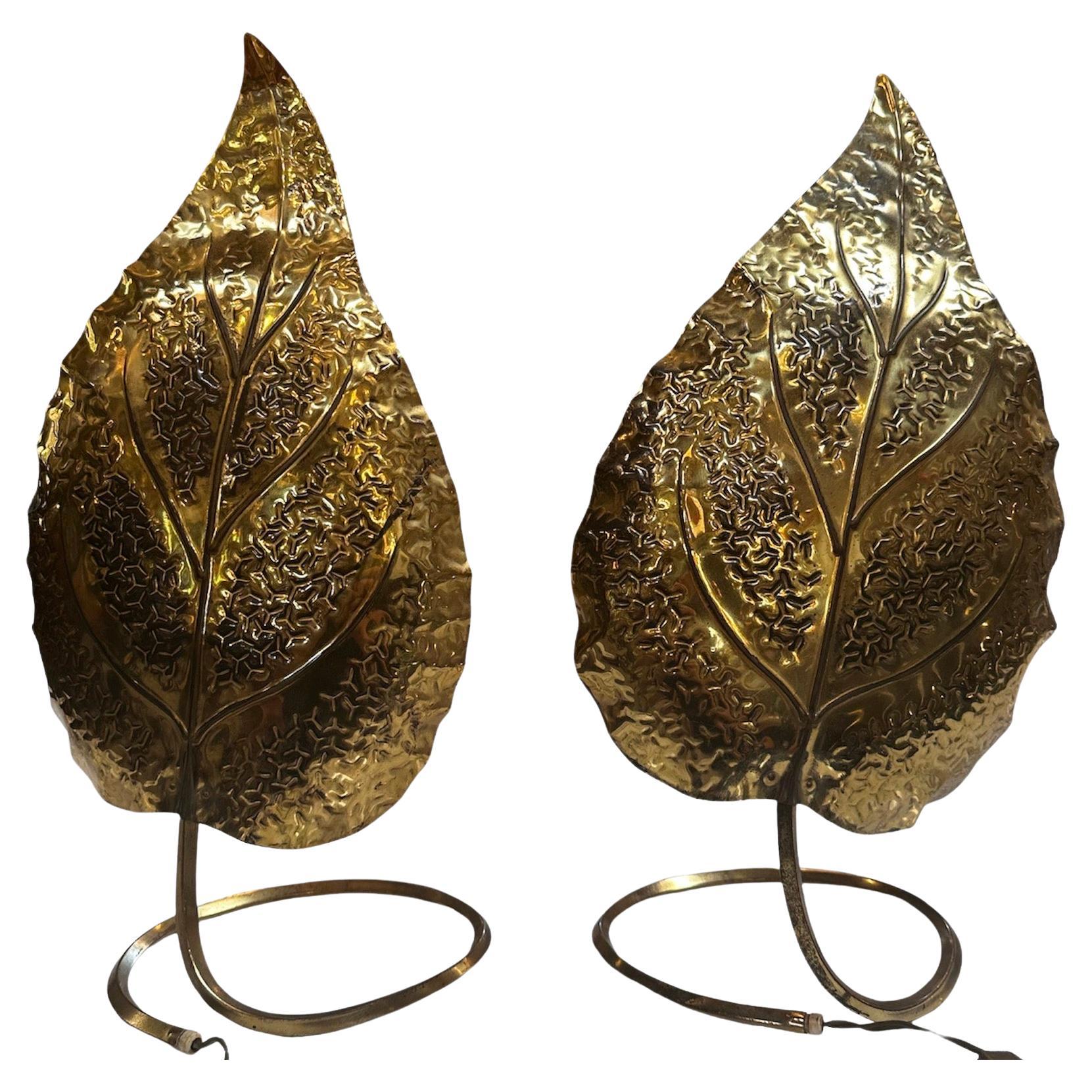 Pair of 2 Tommaso Barbi "Foglia" Table Lamps, 1970s For Sale