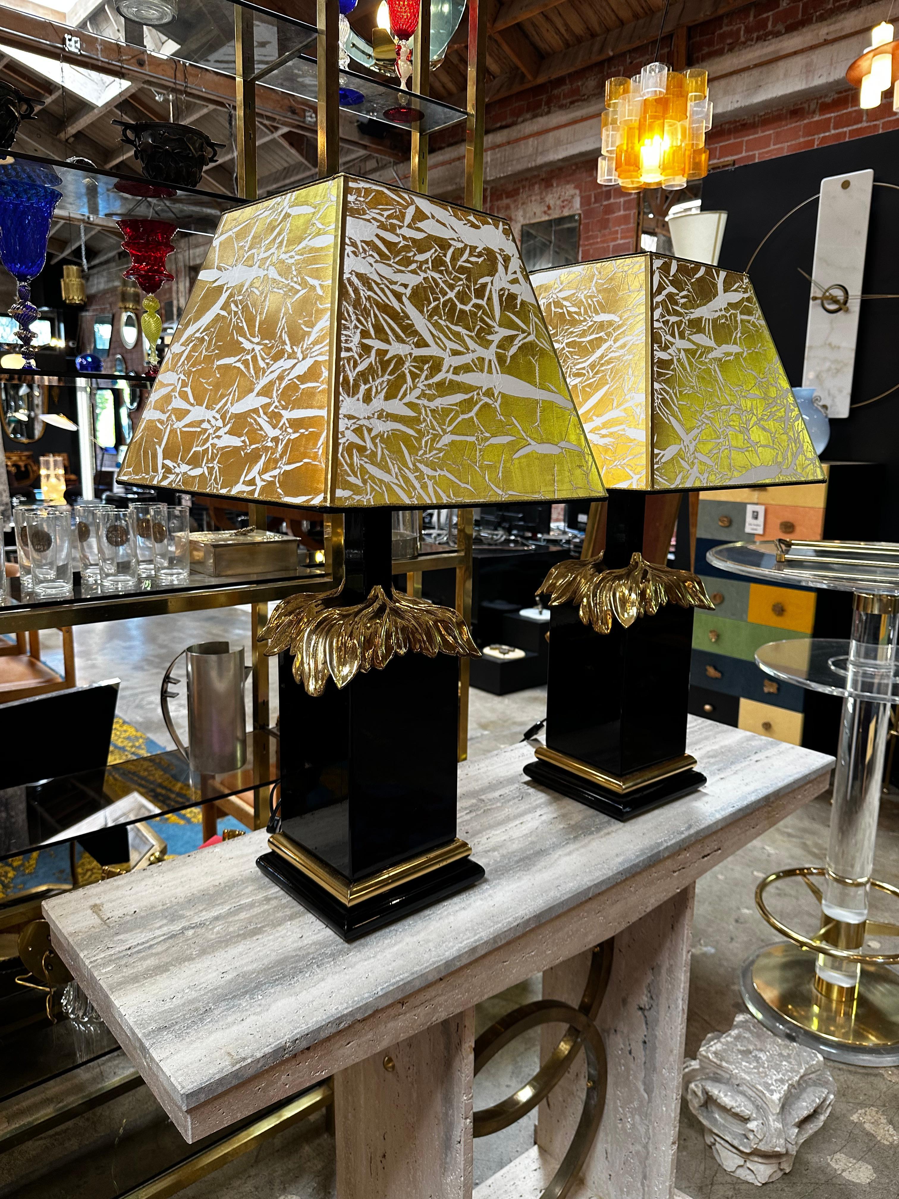 Brass Pair of 2 Unique Art Deco Italian Table Lamps, 1980s For Sale