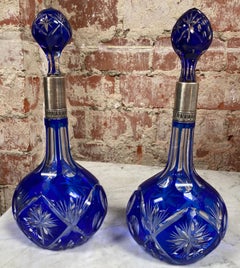 Pair of 2 Vintage Blue Bottle Italy, 1970s