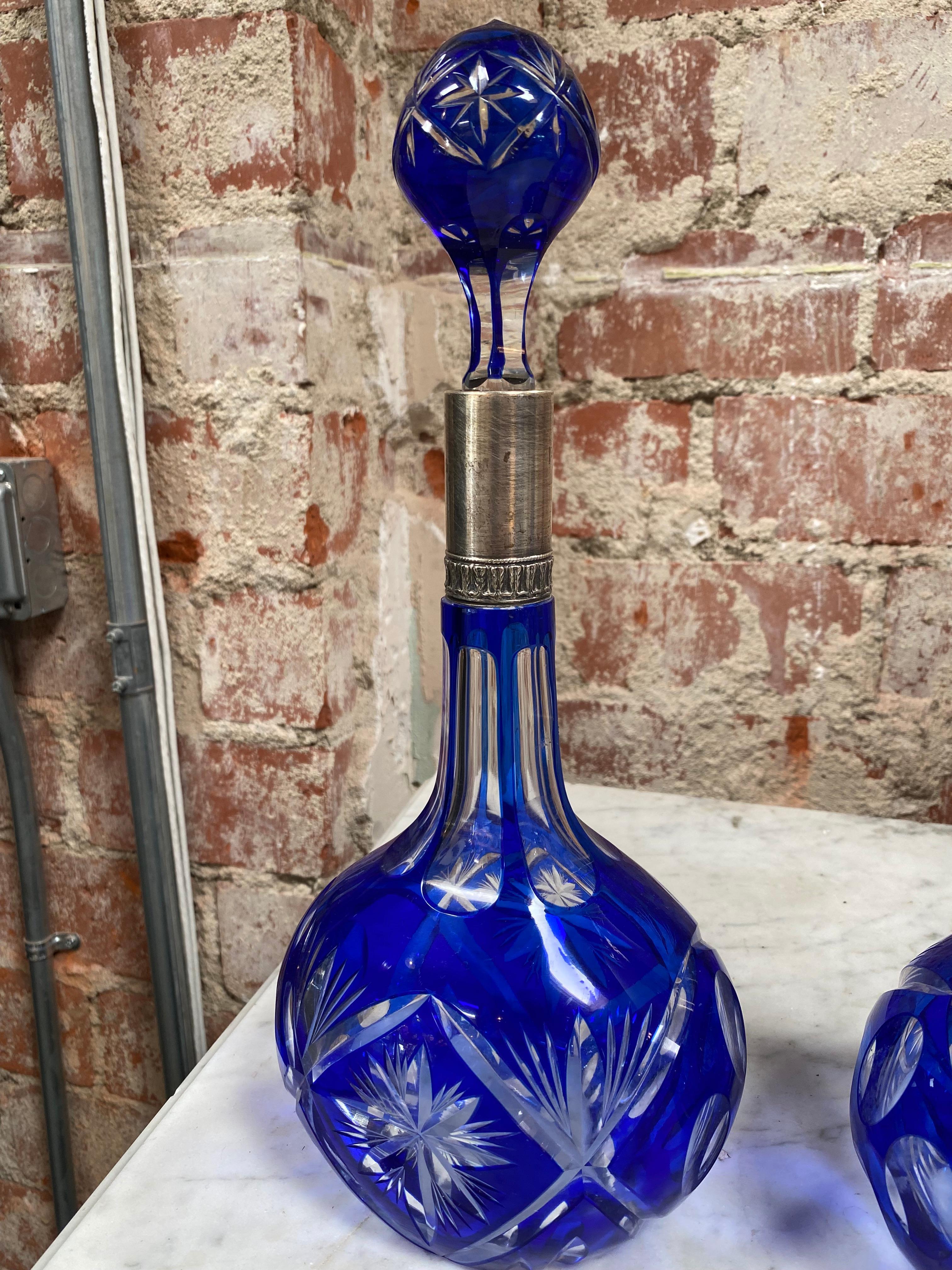 Mid-Century Modern Pair of 2 Vintage Blue Bottle Italy, 1970s For Sale