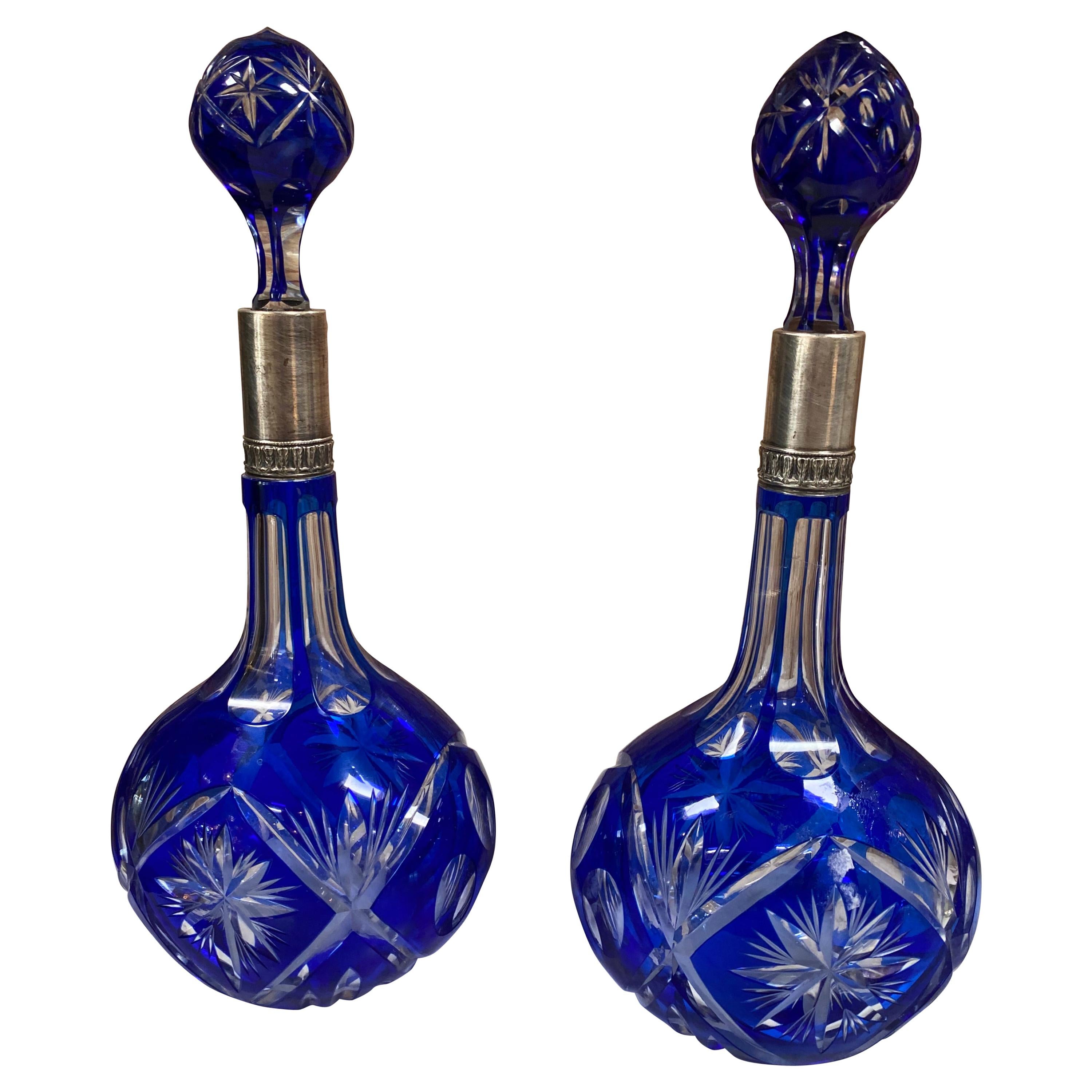 Pair of 2 Vintage Blue Bottle Italy, 1970s For Sale