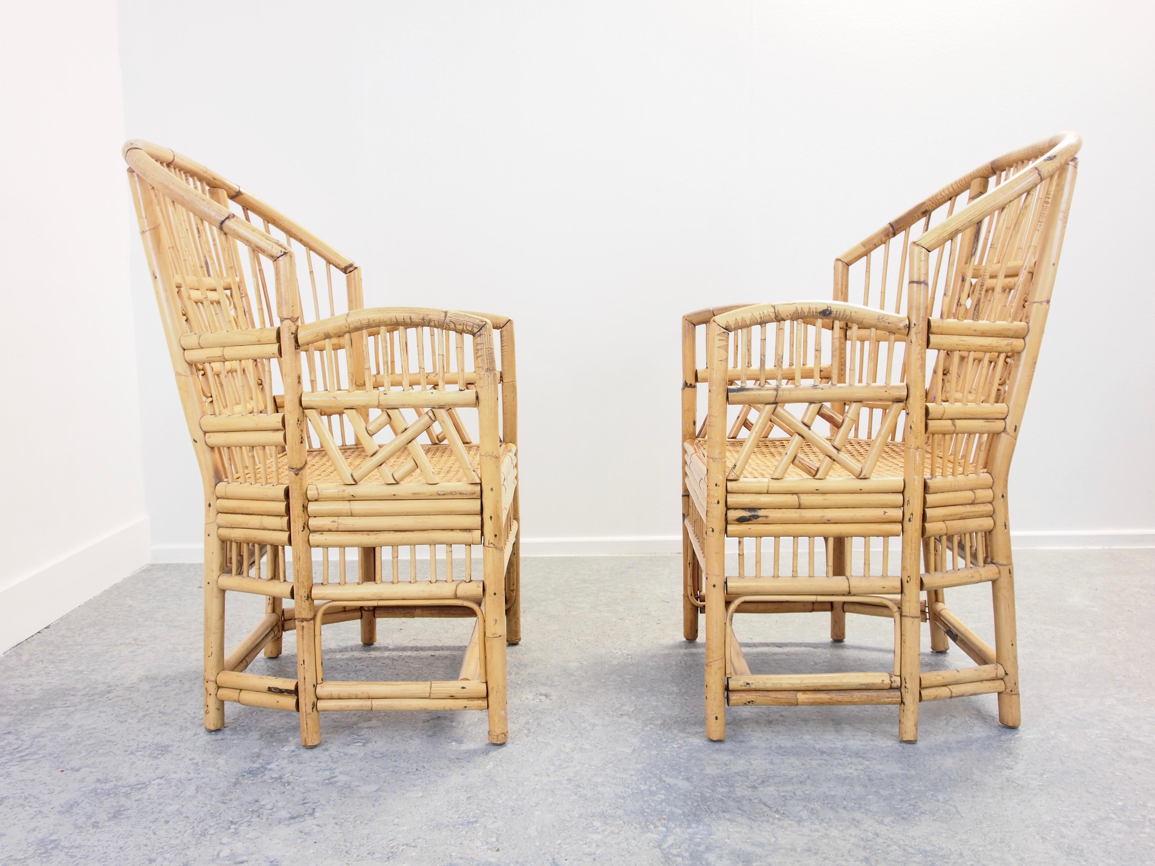 Pair of 2 Vintage Chinese Chippendale/Brighton Pavilion Rattan Chairs im Zustand „Gut“ in Hilversum, Noord Holland