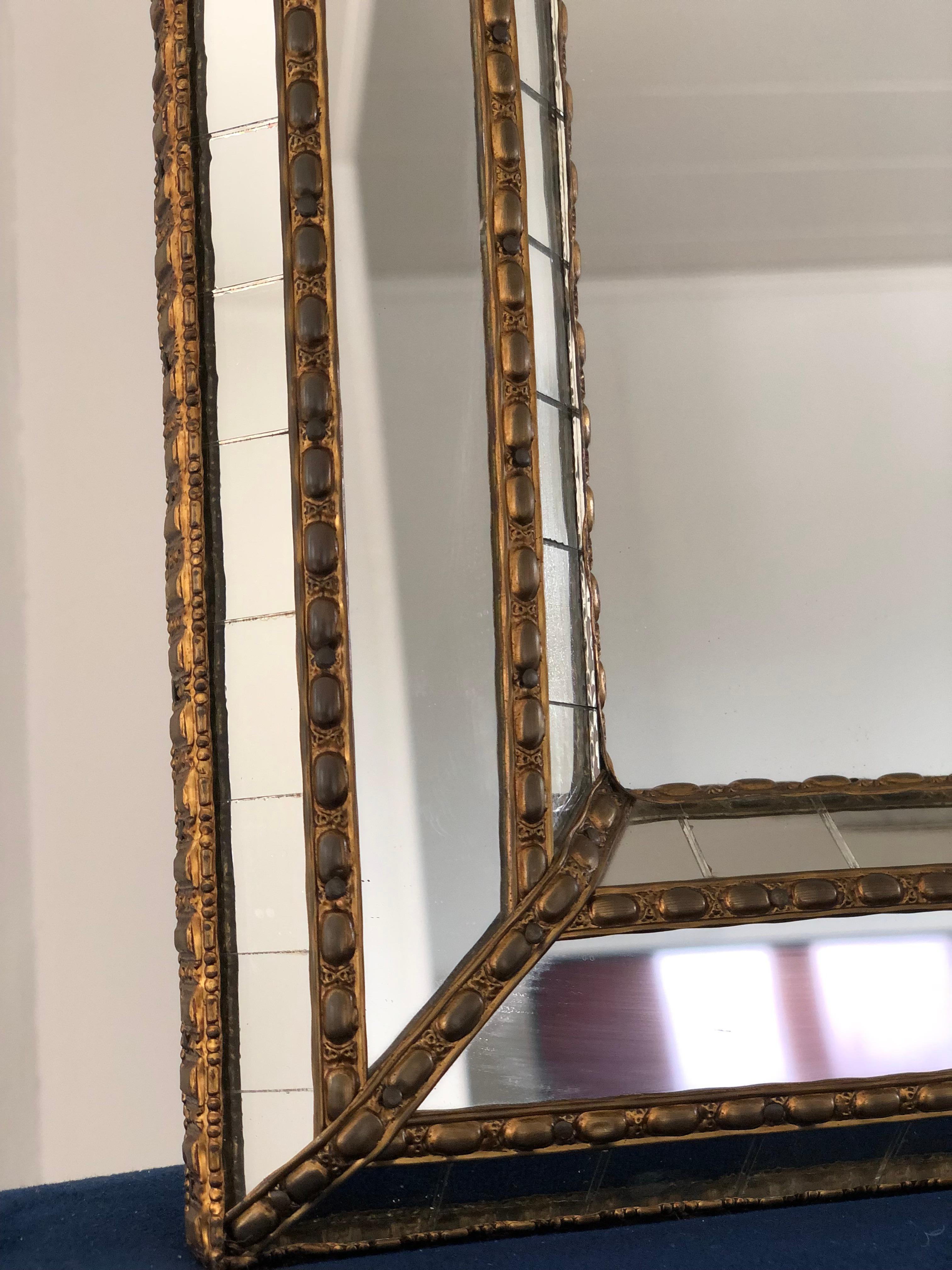 Pair of 2 Vintage Full Length Venetian Mirror Hollywood Regency in Gold Spain 19 In Good Condition For Sale In Bjuråker, SE