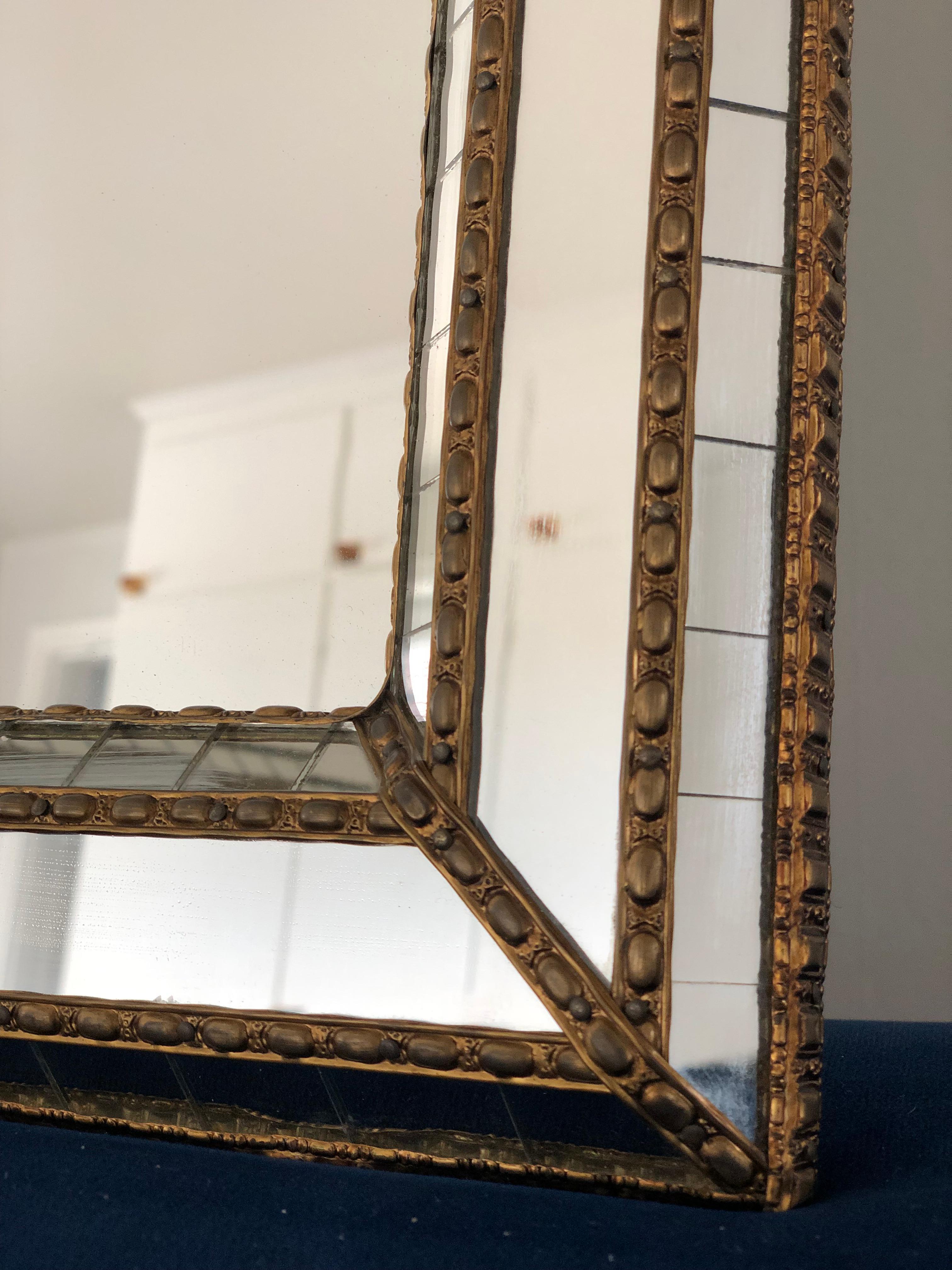 Brass Pair of 2 Vintage Full Length Venetian Mirror Hollywood Regency in Gold Spain 19 For Sale