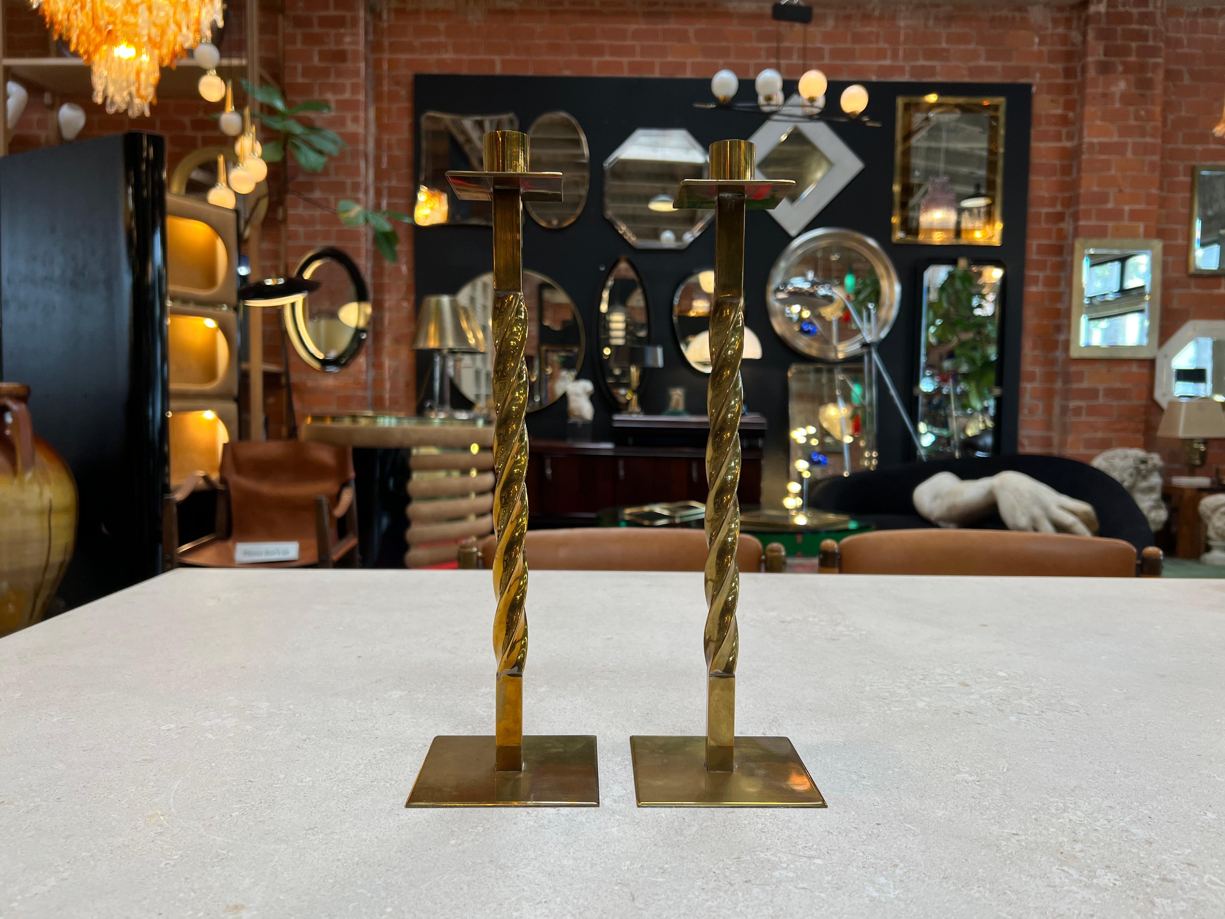 Late 20th Century Pair of 2 Vintage Italian Decorative Brass Candlestick 1980 For Sale