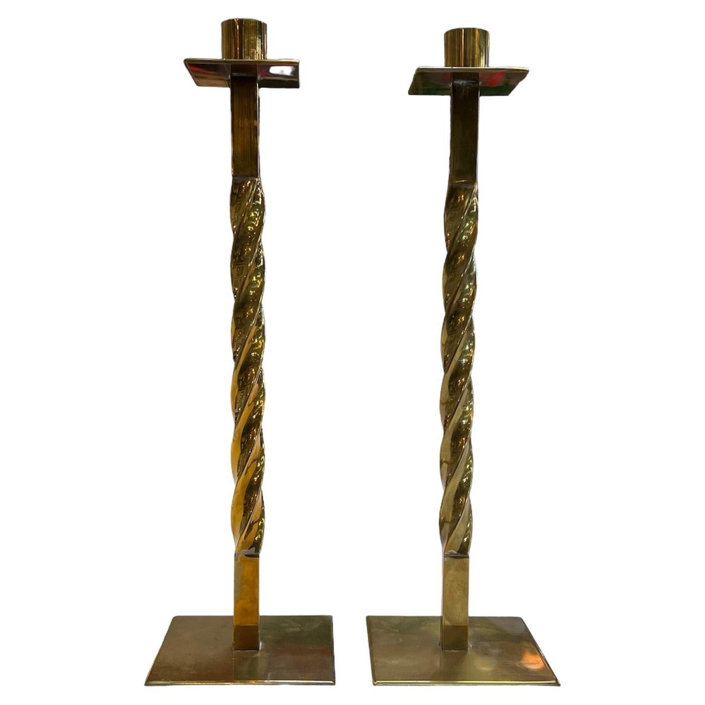 Pair of 2 Vintage Italian Decorative Brass Candlestick 1980 For Sale