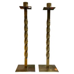 Pair of 2 Vintage Italian Decorative Brass Candlestick 1980