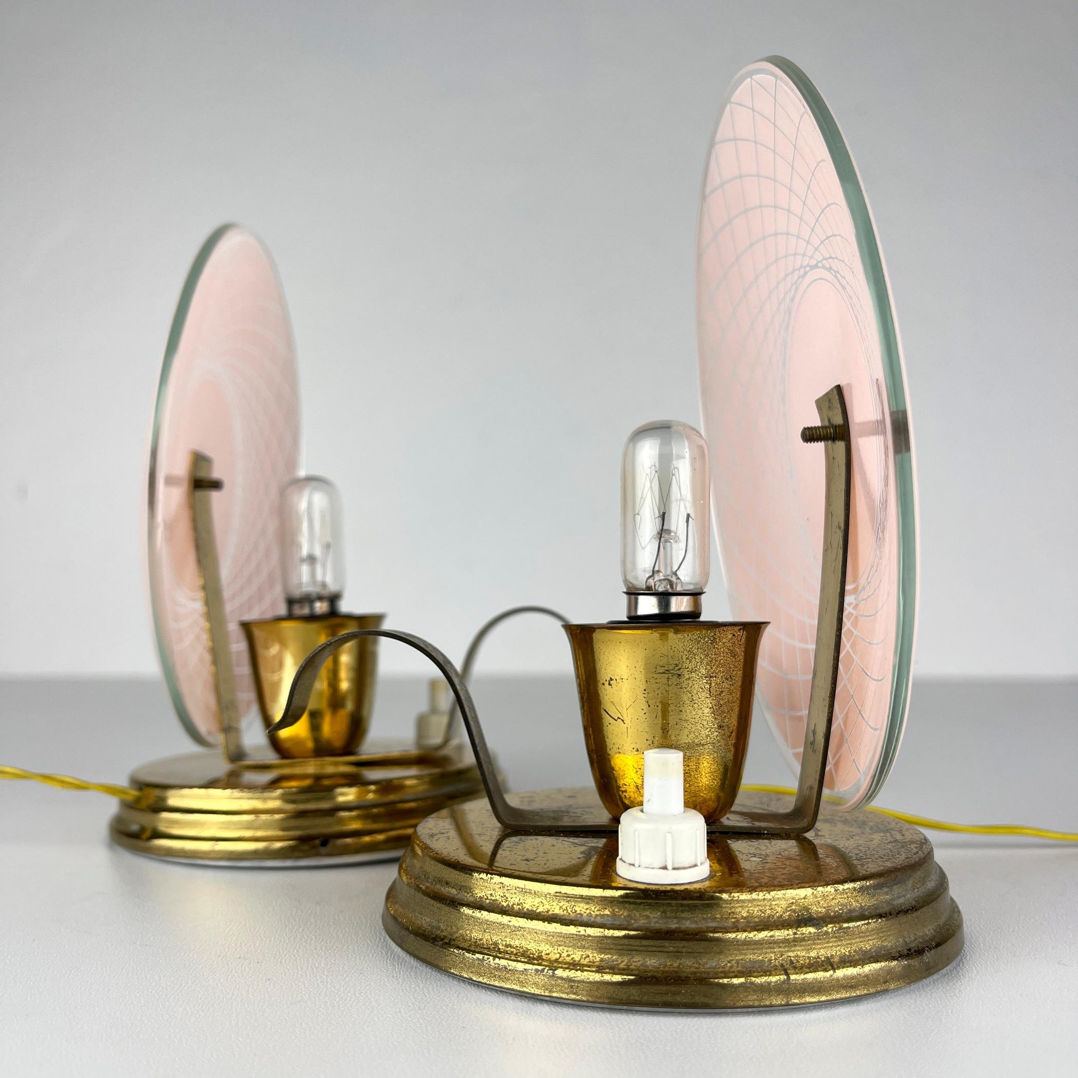 Pair of 2 vintage night table lamps Italy 1950s  For Sale 3