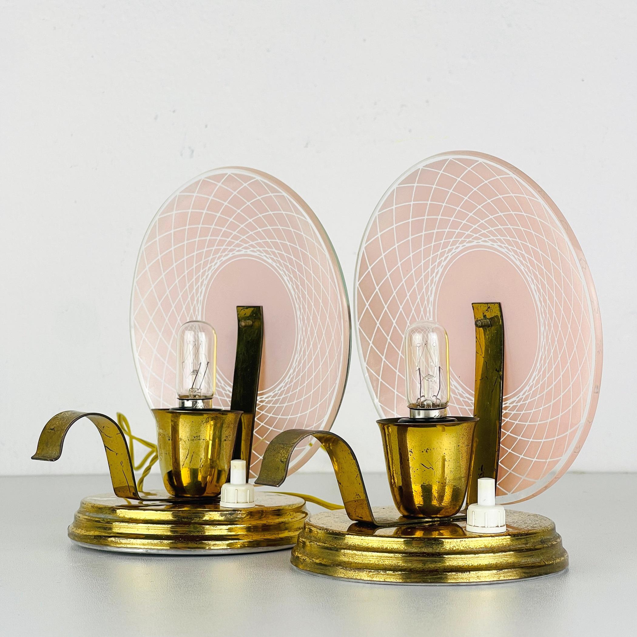 Brass Pair of 2 vintage night table lamps Italy 1950s  For Sale