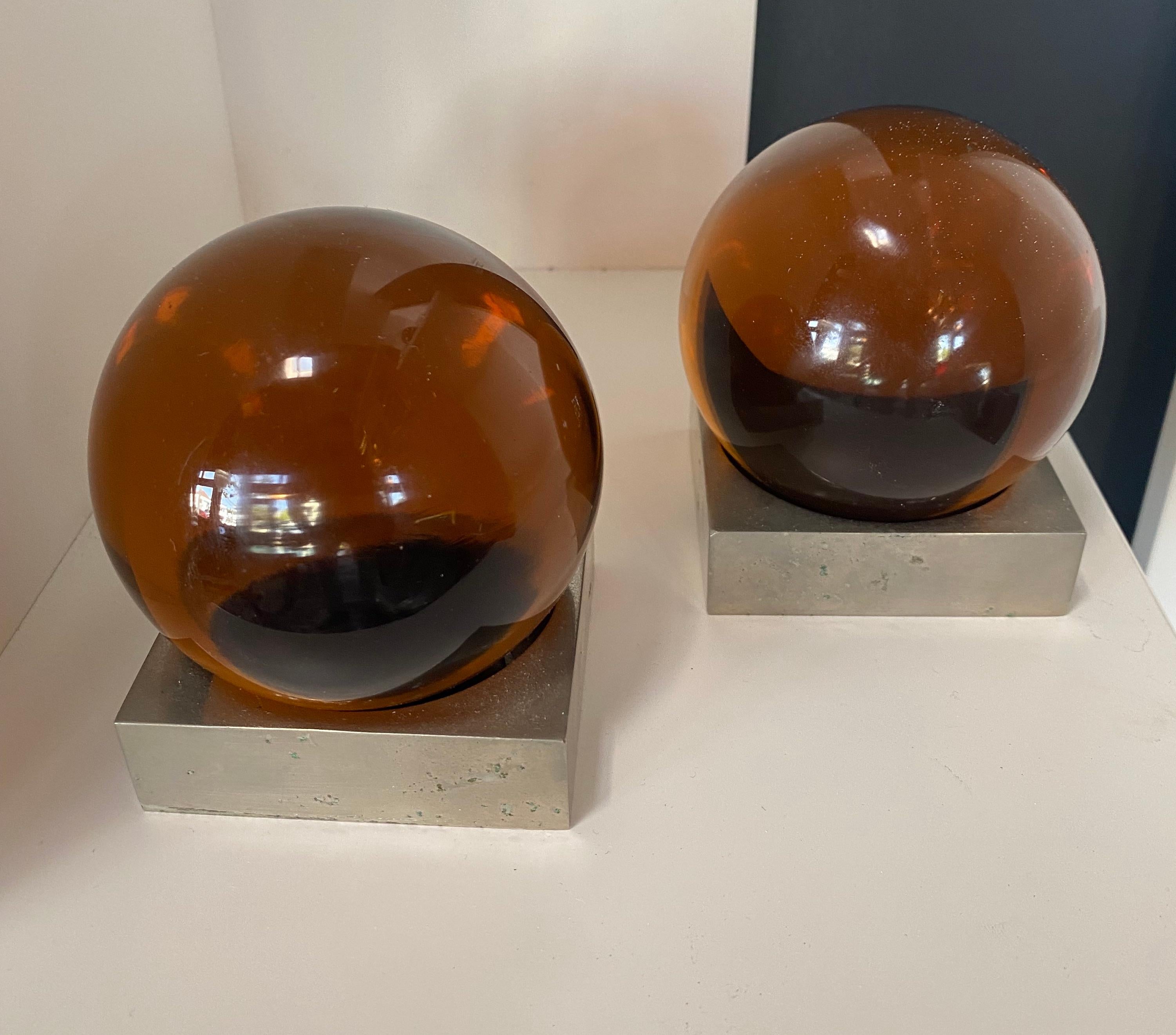 Mid-Century Modern Pair of 2 Vintage Spheres Paper Weight 1980s