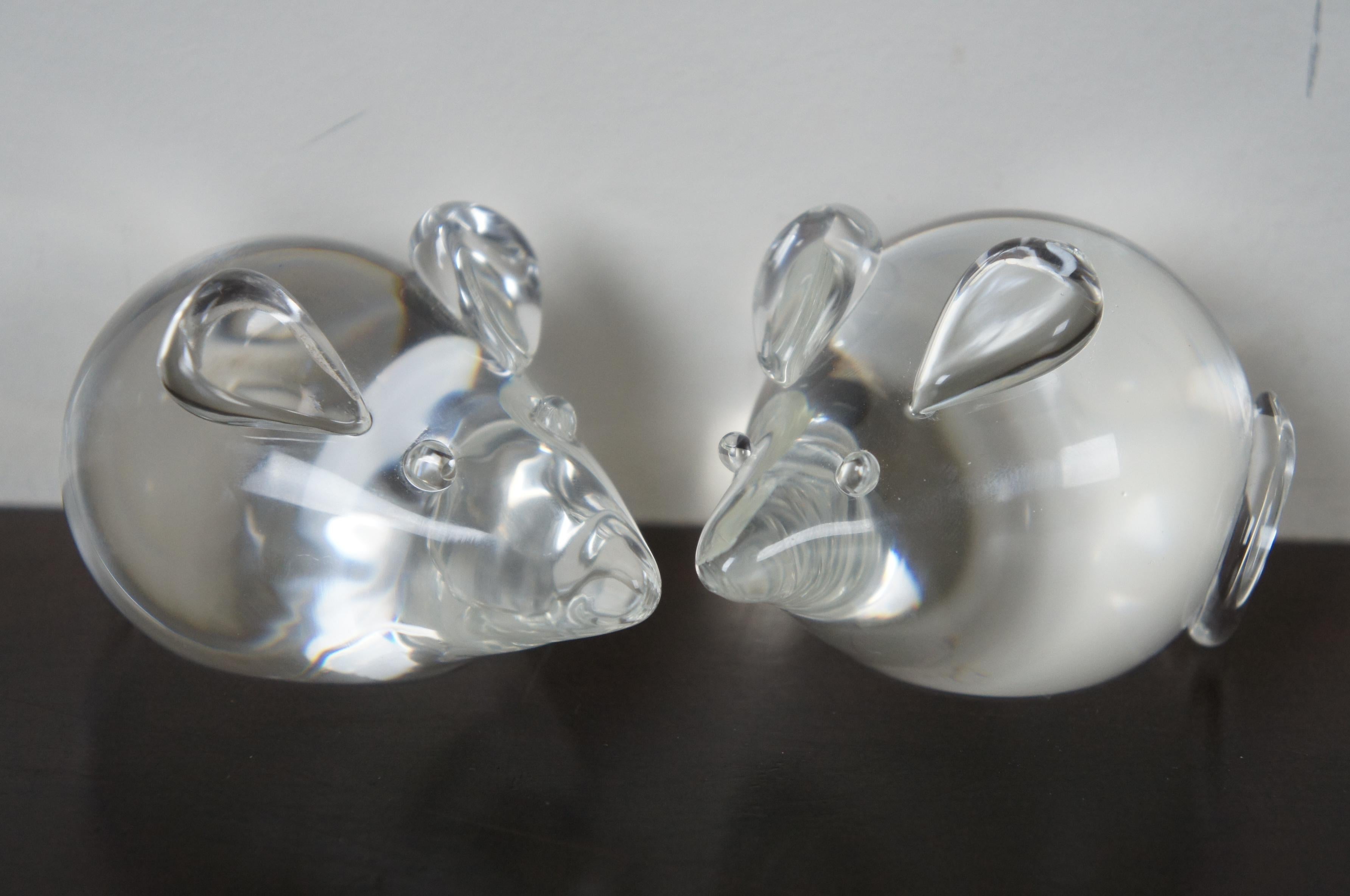 Pair of 2 Vintage Steuben Glass Crystal Mice Mouse Figurines Paperweights 5