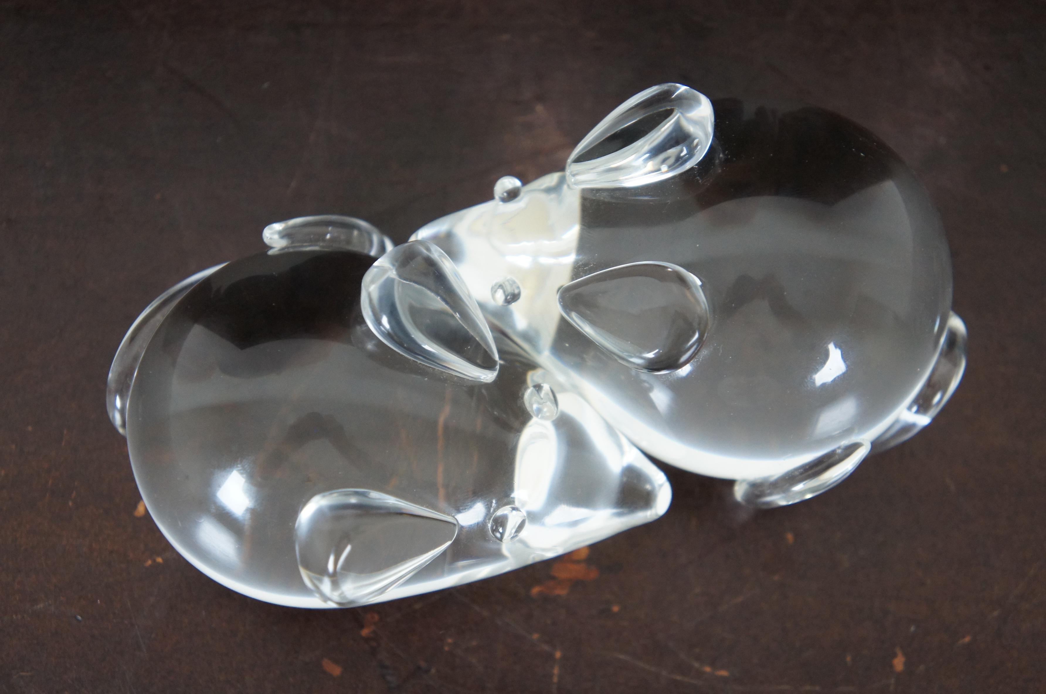 20th Century Pair of 2 Vintage Steuben Glass Crystal Mice Mouse Figurines Paperweights