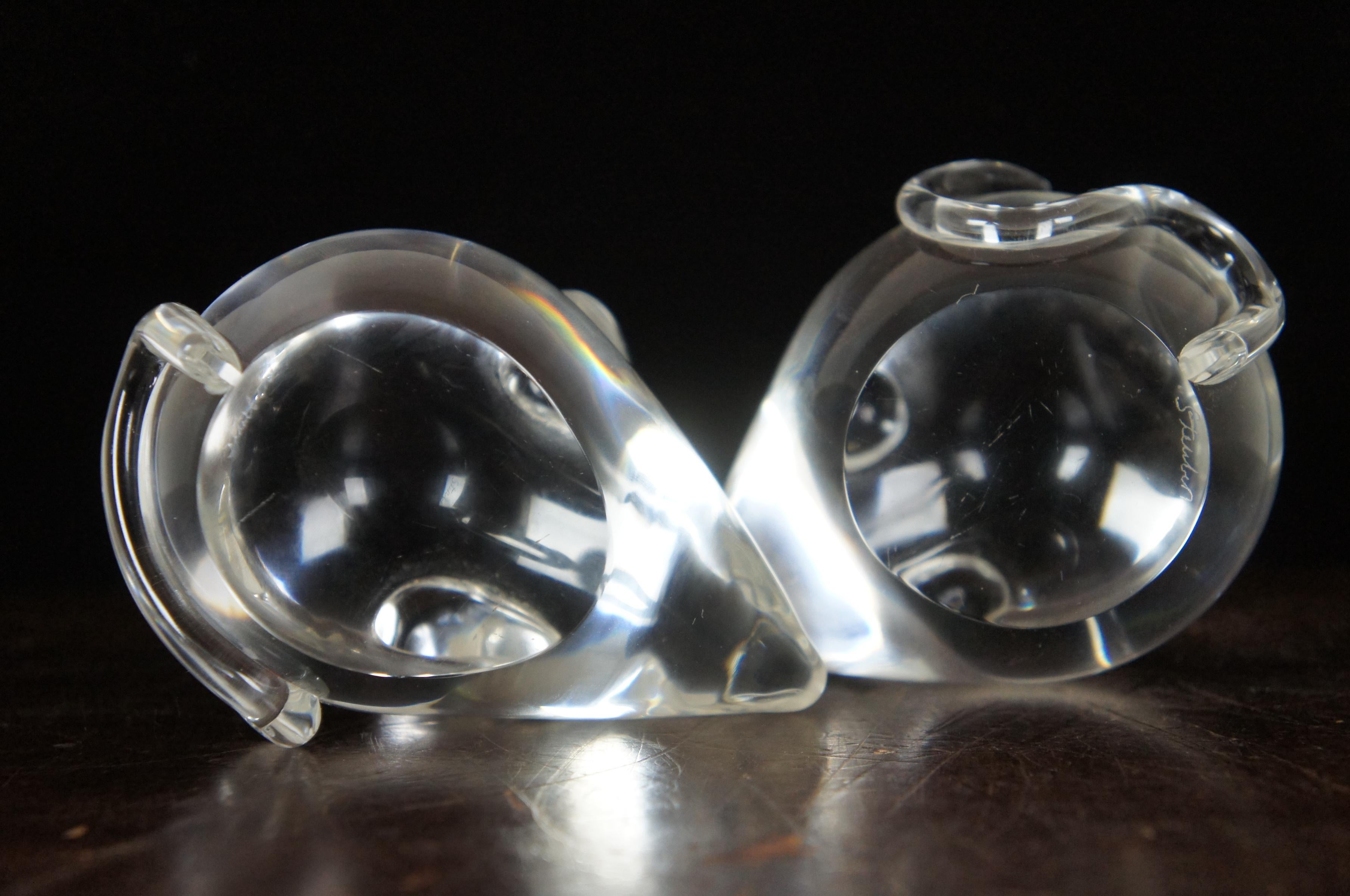 Pair of 2 Vintage Steuben Glass Crystal Mice Mouse Figurines Paperweights 1