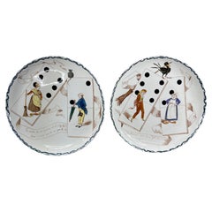 Antique Pair of 2 wall plates in Creil and Montereau faience with domino decoration.