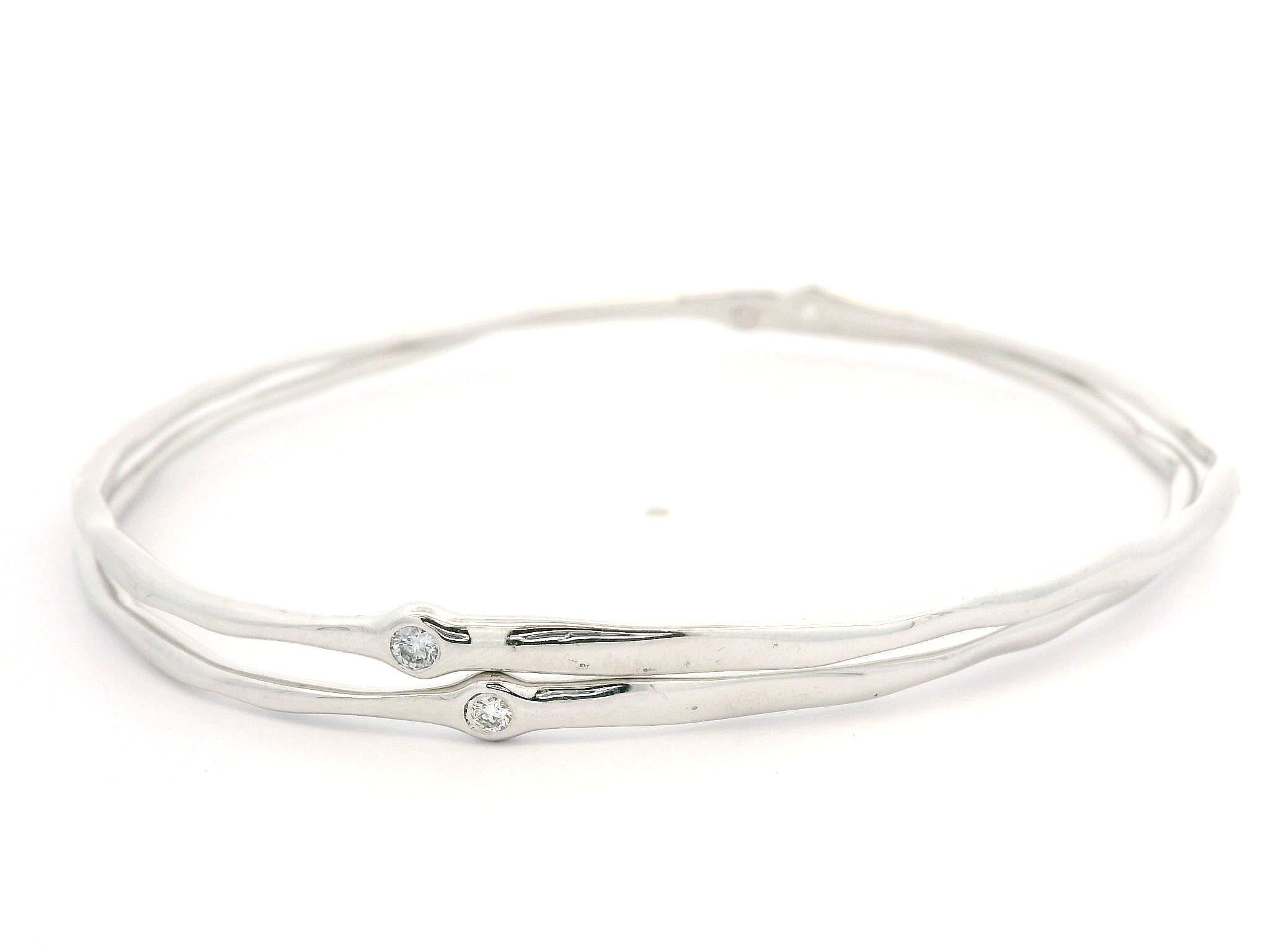 Coppia di 2 braccialetti in oro bianco con diamante a castone da 0,16 carati, liberi di essere indossati