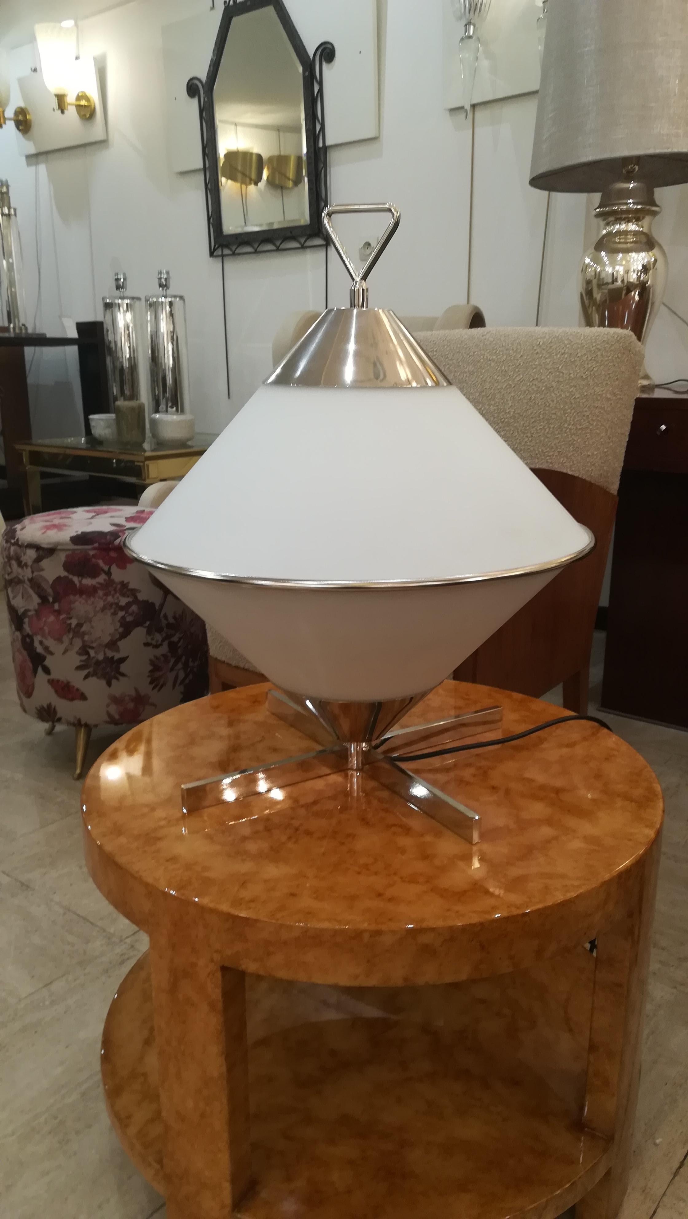 Pair of 2000s Design Opaline and Chromium Table Lamp 1