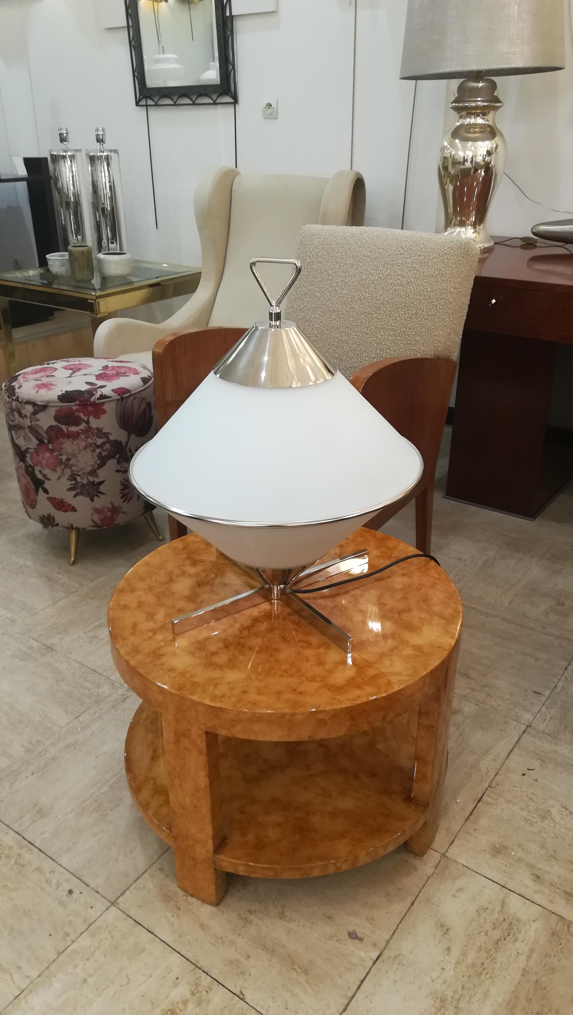 Pair of 2000s Design Opaline and Chromium Table Lamp 2