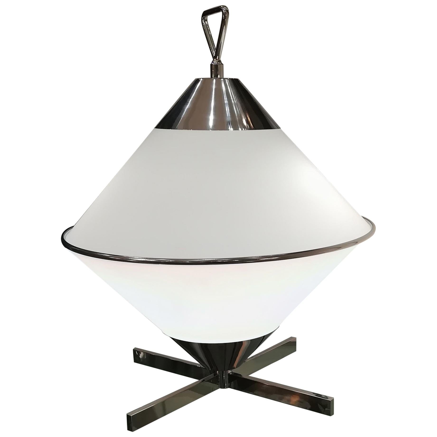 Pair of 2000s Design Opaline and Chromium Table Lamp