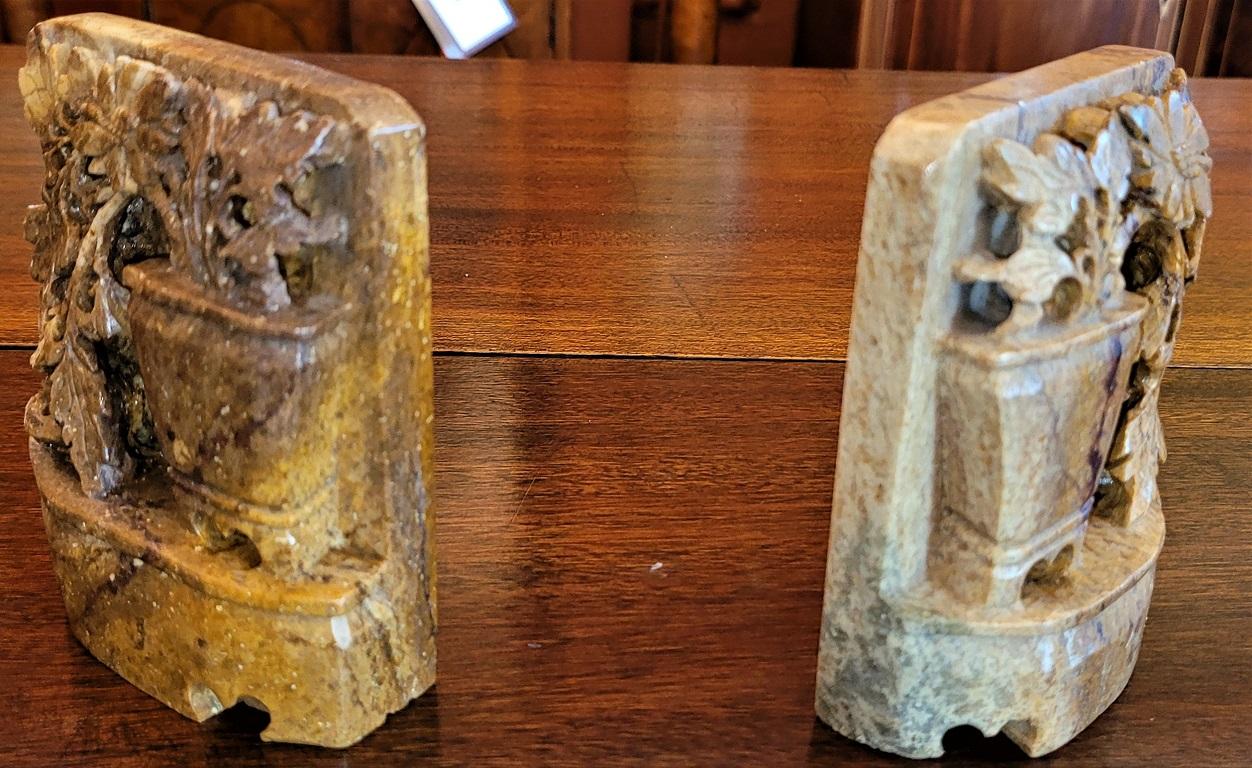 Hand-Carved Pair of 20C Chinese Soapstone Carved Bookends For Sale