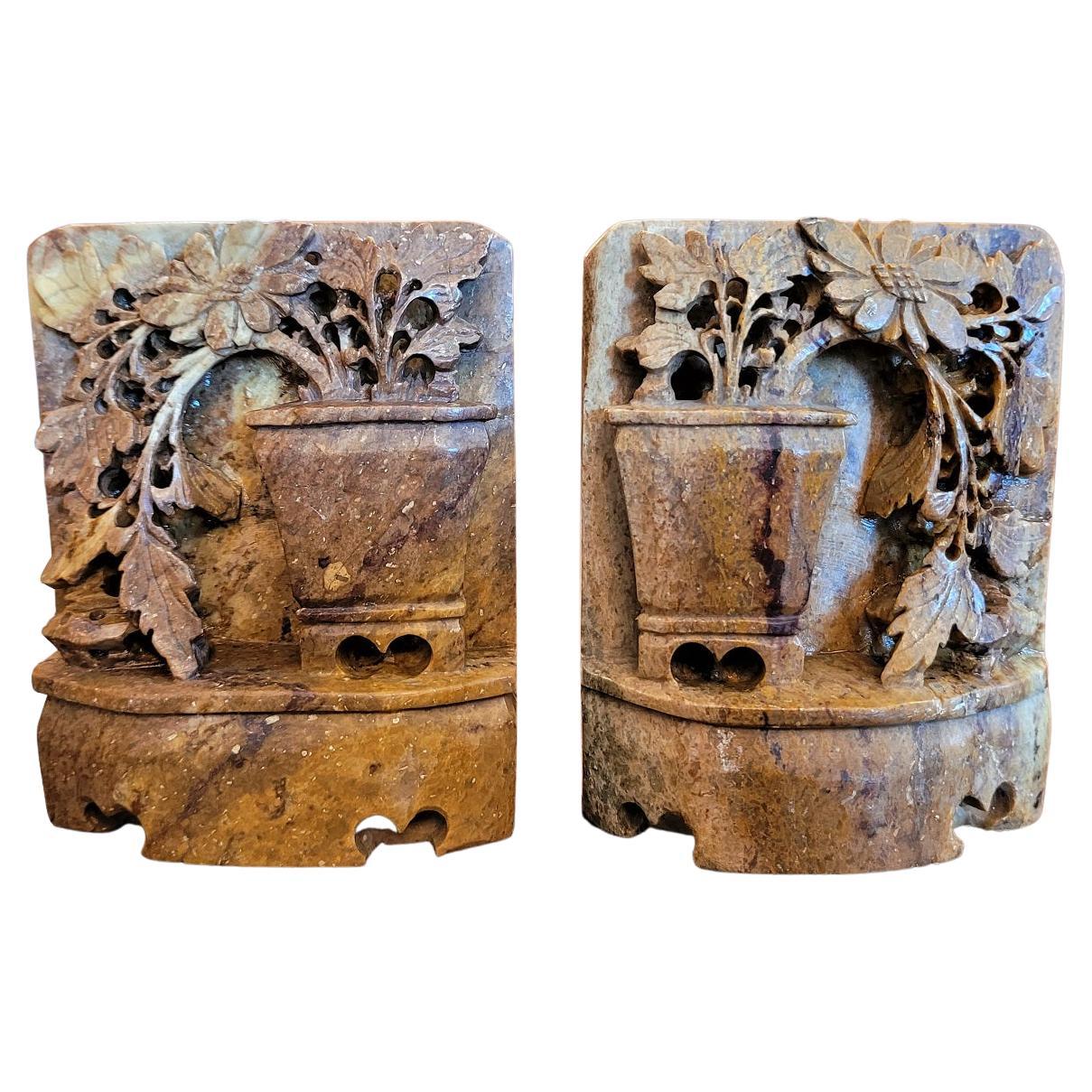 Pair of 20C Chinese Soapstone Carved Bookends