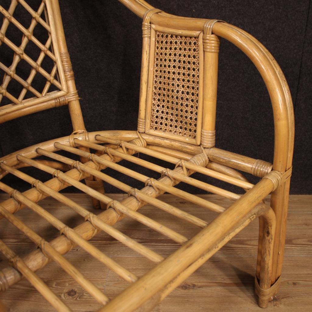 Pair of 20th Century Wicker and Cane Italian Armchairs, 1960 For Sale 8