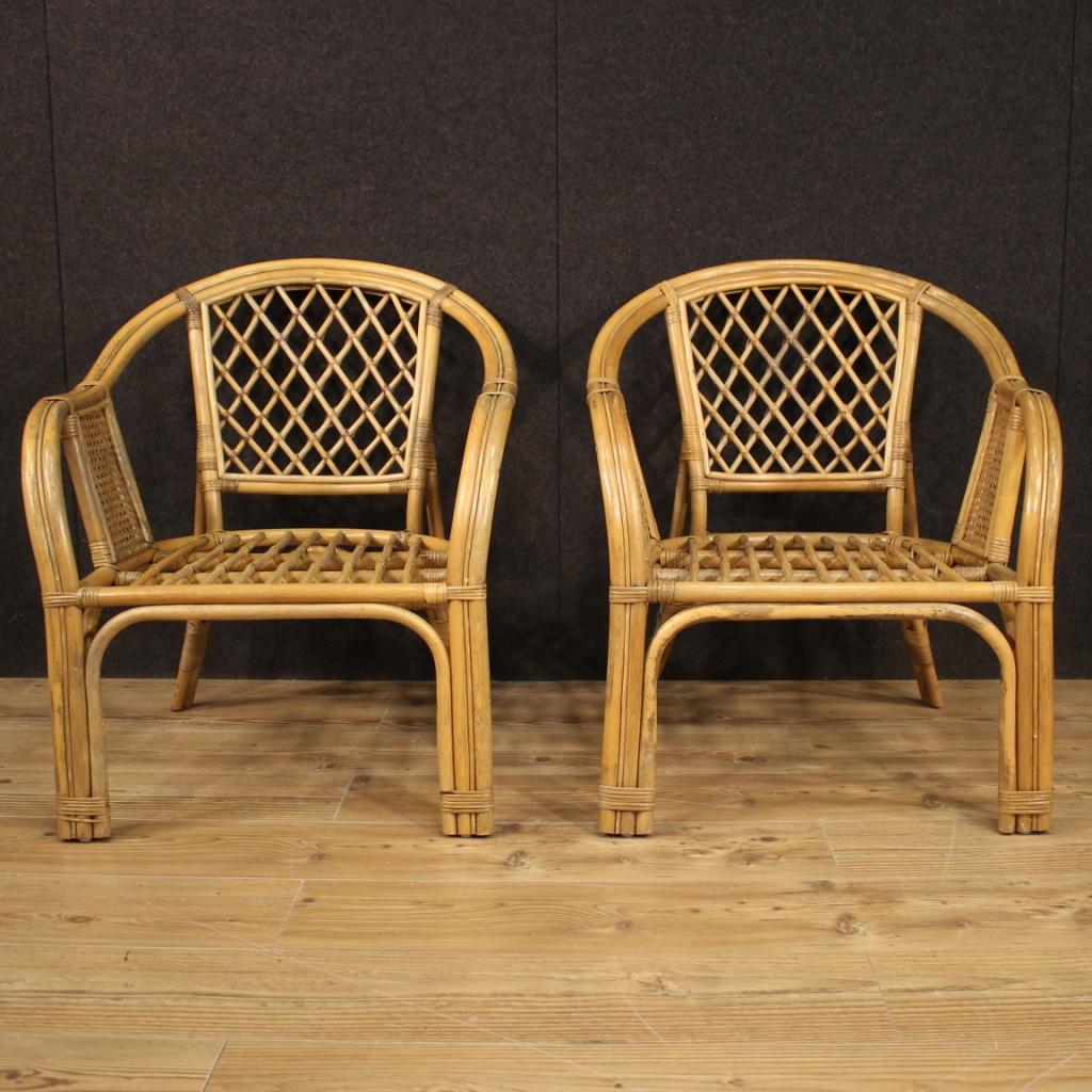 Pair of 20th Century Wicker and Cane Italian Armchairs, 1960 In Good Condition For Sale In Vicoforte, Piedmont